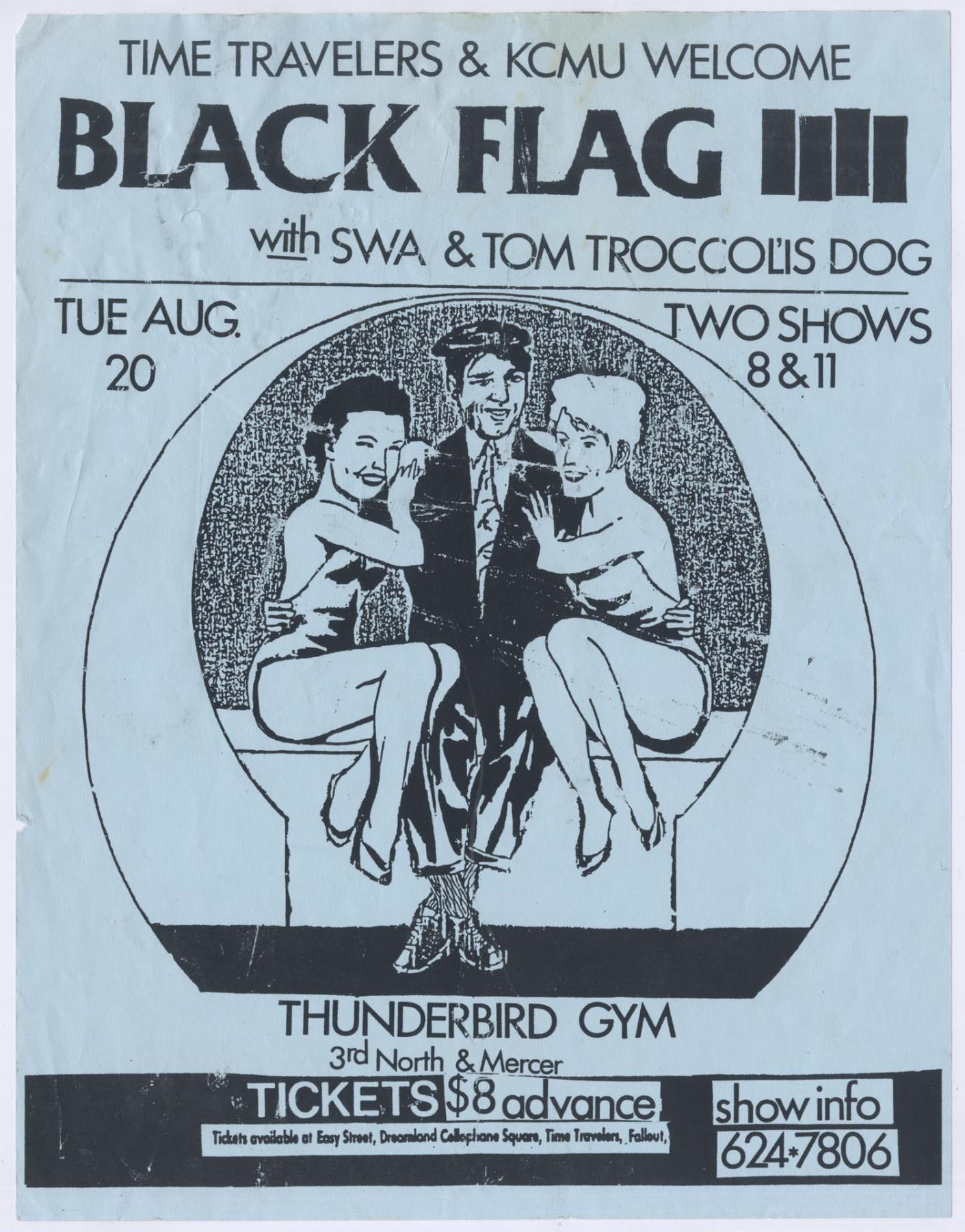 Image of Black Flag, SWA, and Tom Troccoli's Dog concert poster, August 20, 1985