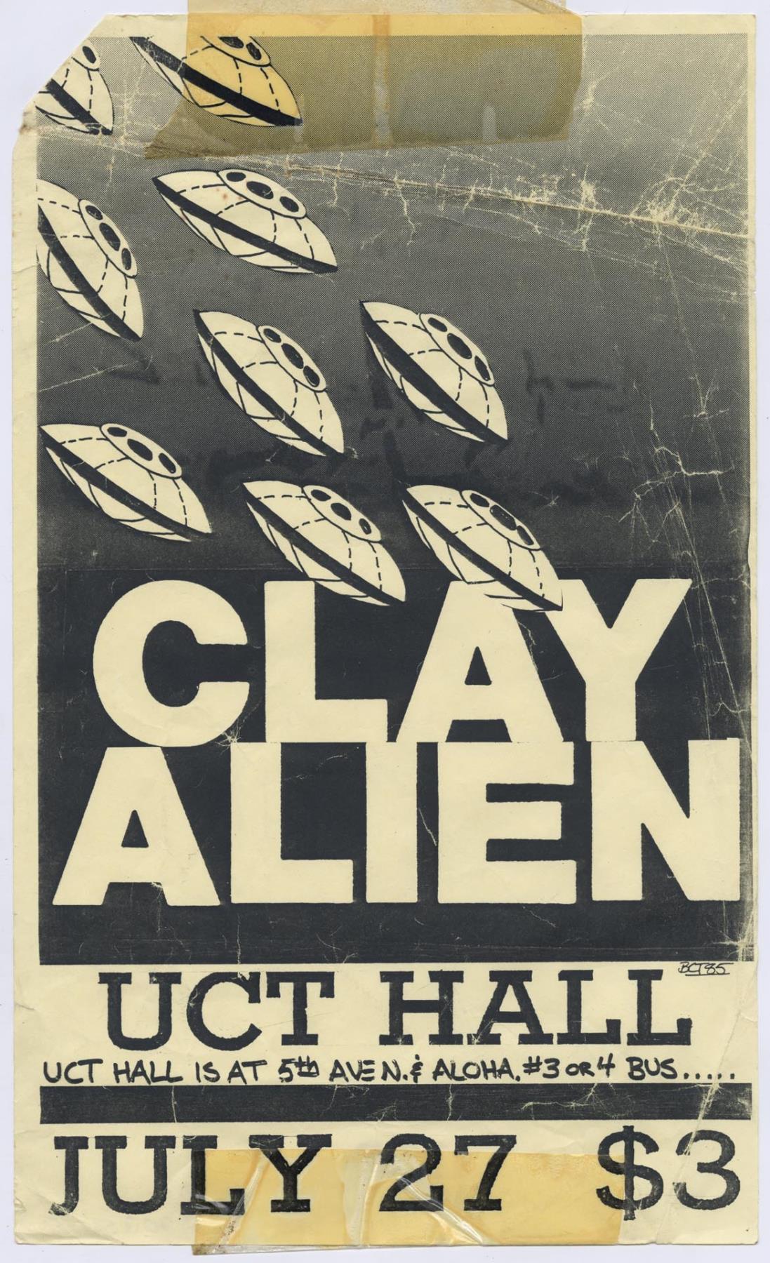 Image of Clay Alien concert poster, July 27, 1985