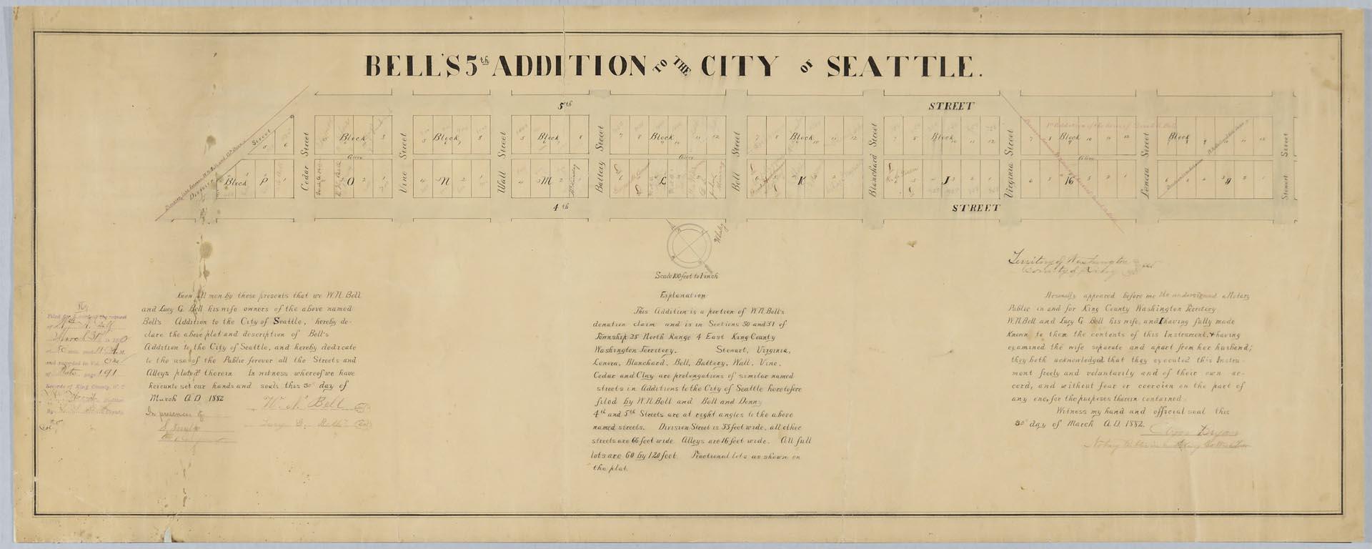 Image of Bell's 5th Addition to the City of Seattle, March 30, 1882