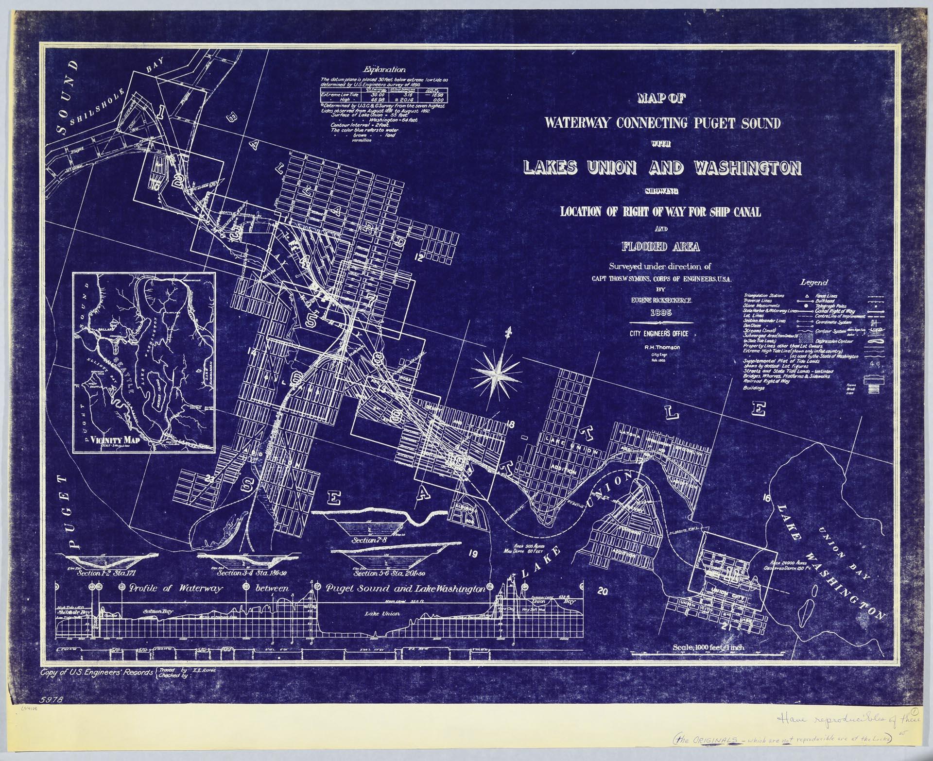 Image of Map of Waterway Connecting Puget Sound with Lakes Union and Washington, Index, February 1905