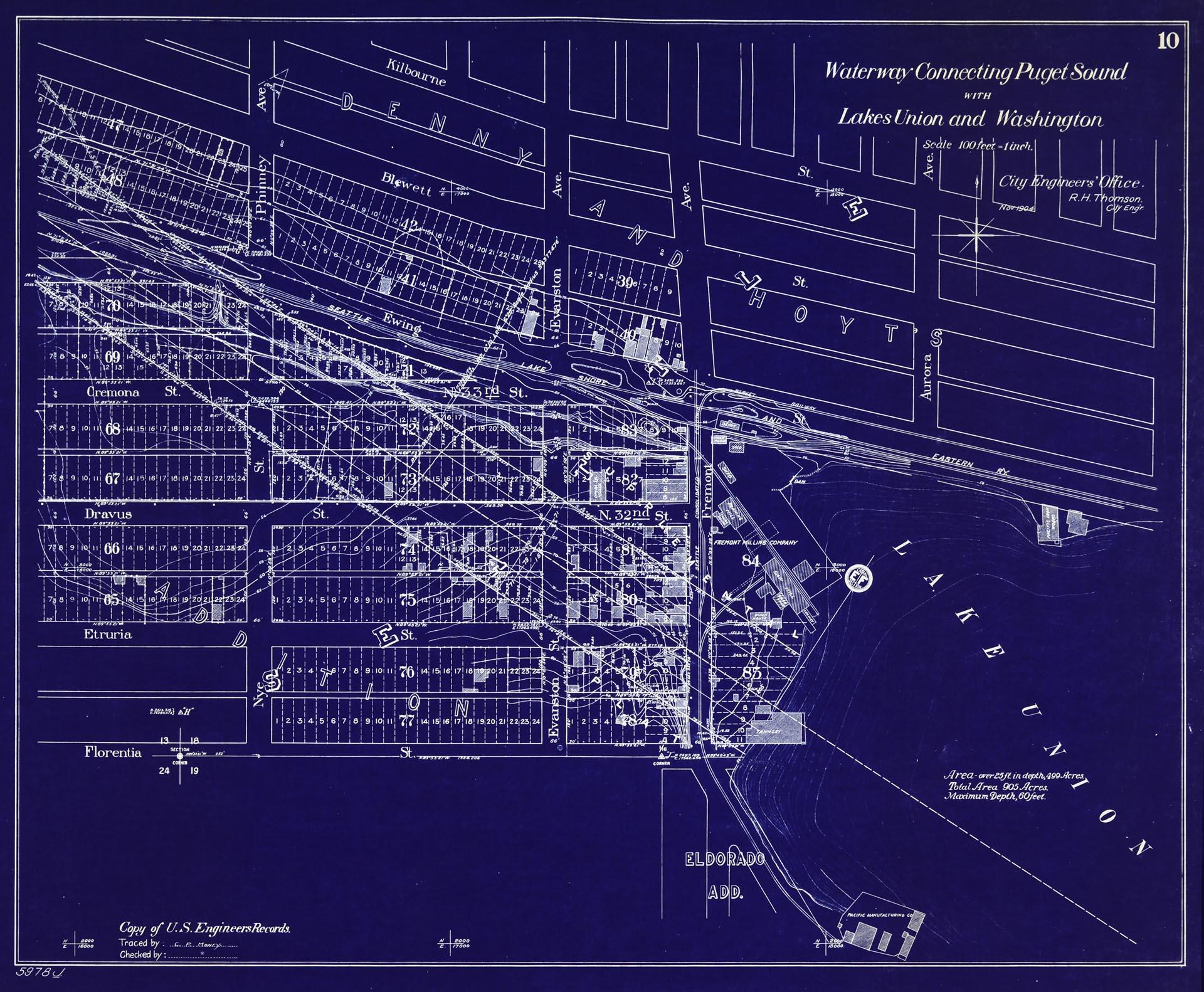 Image of Waterway Connecting Puget Sound with Lakes Union and Washington, sheet 10, November 1904
