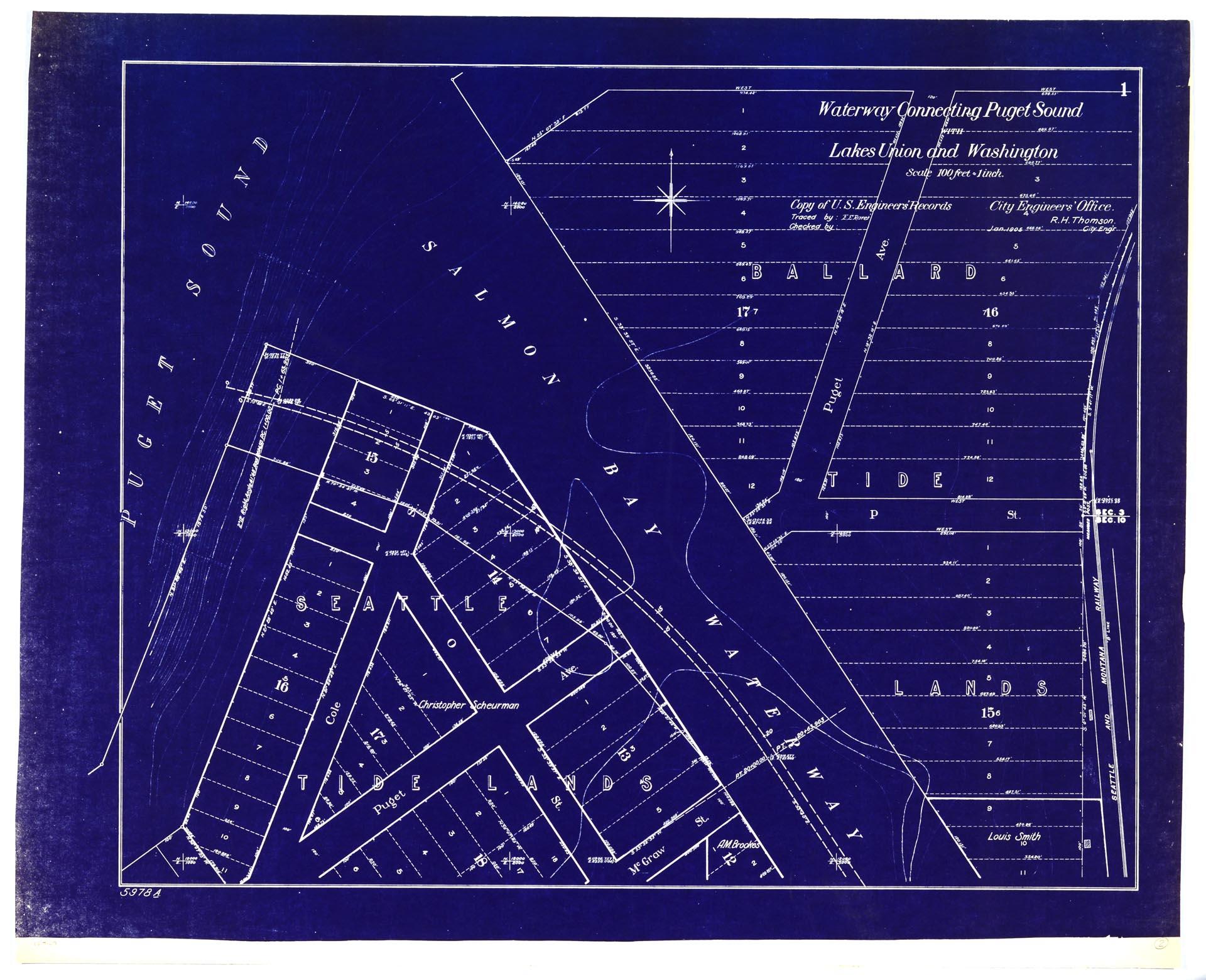 Image of Waterway Connecting Puget Sound with Lakes Union and Washington, sheet 1, January 1905