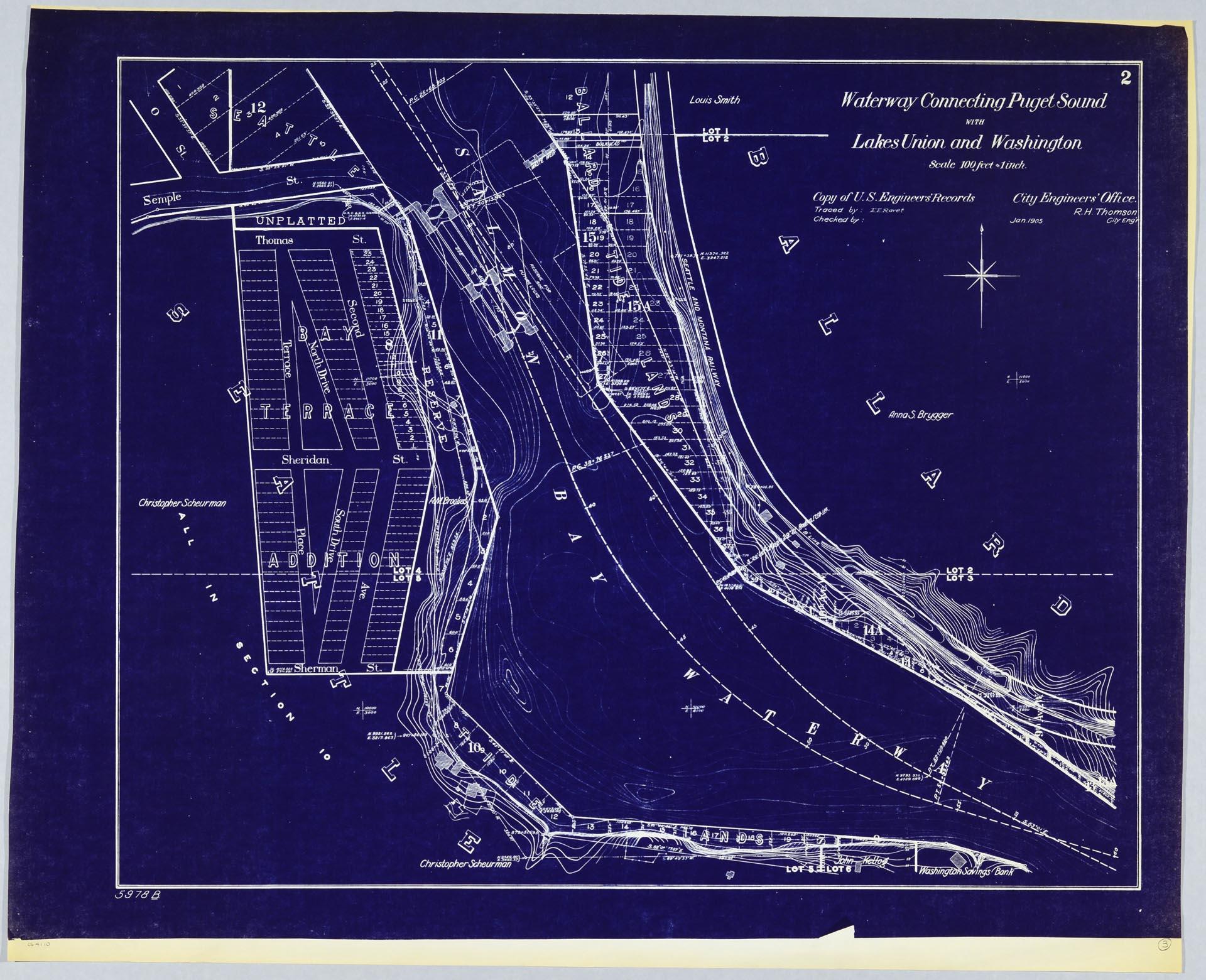 Image of Waterway Connecting Puget Sound with Lakes Union and Washington, sheet 2, January 1905