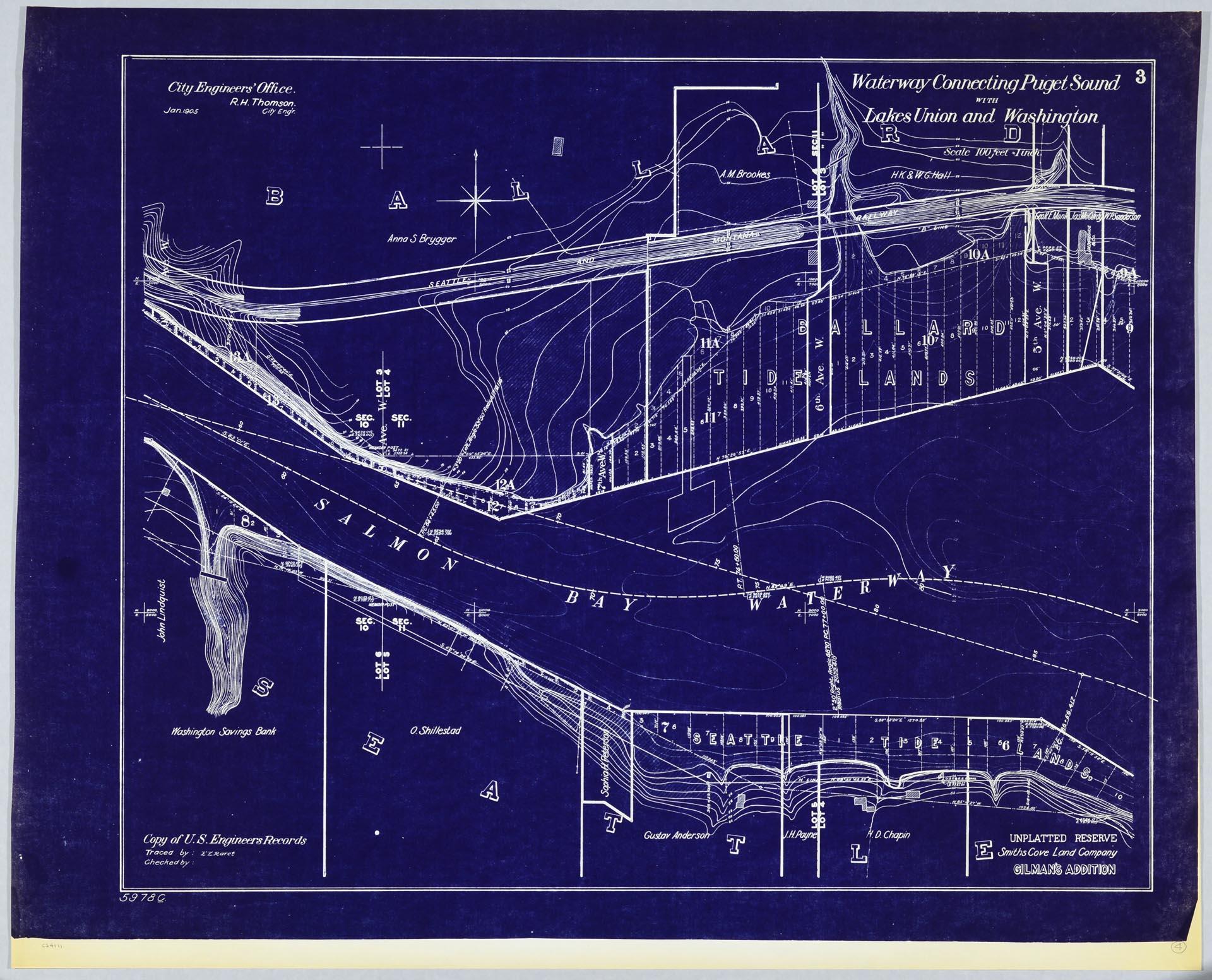 Image of Waterway Connecting Puget Sound with Lakes Union and Washington, sheet 3, January 1905
