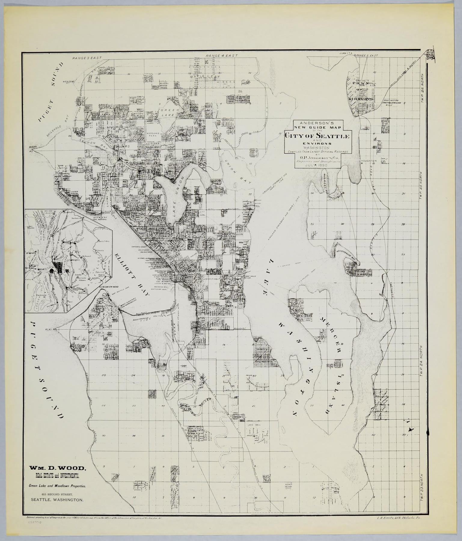 Image of Anderson's New Guide Map of the City of Seattle & Environs, July 1890