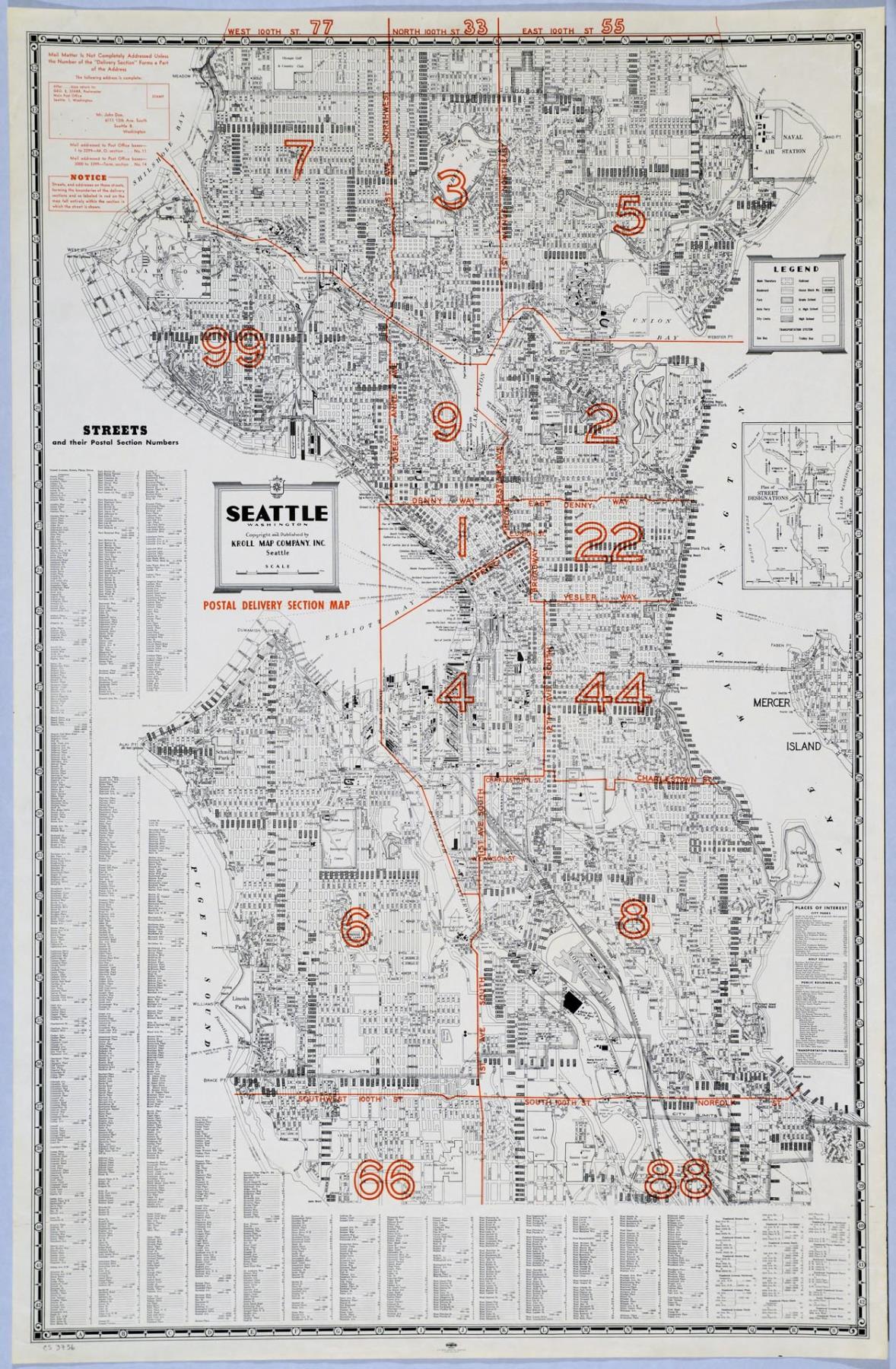 Image of Seattle, Washington, Postal delivery section map, circa 1950