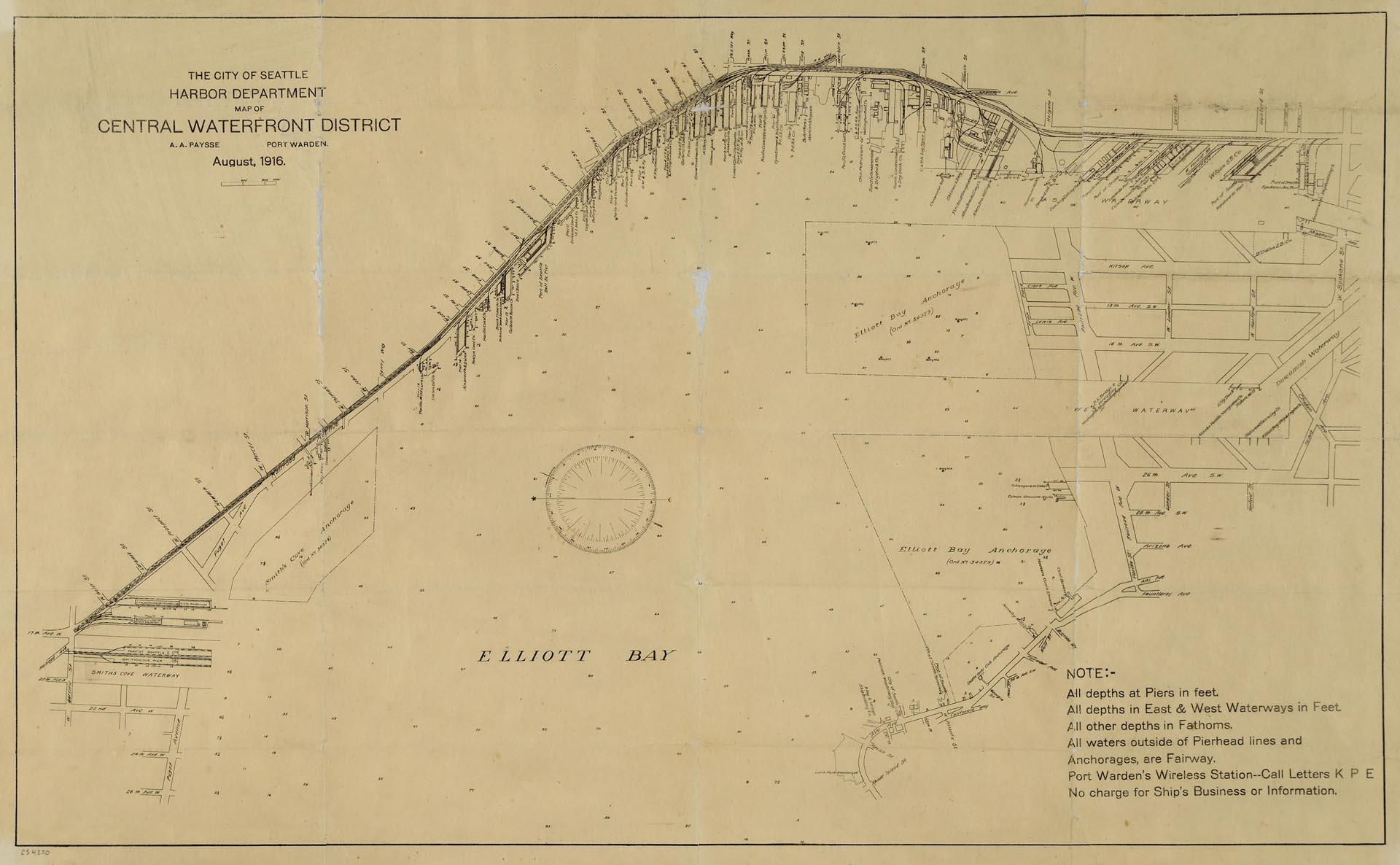Image of City of Seattle Harbor Department Map of Central Waterfront District, August 1916