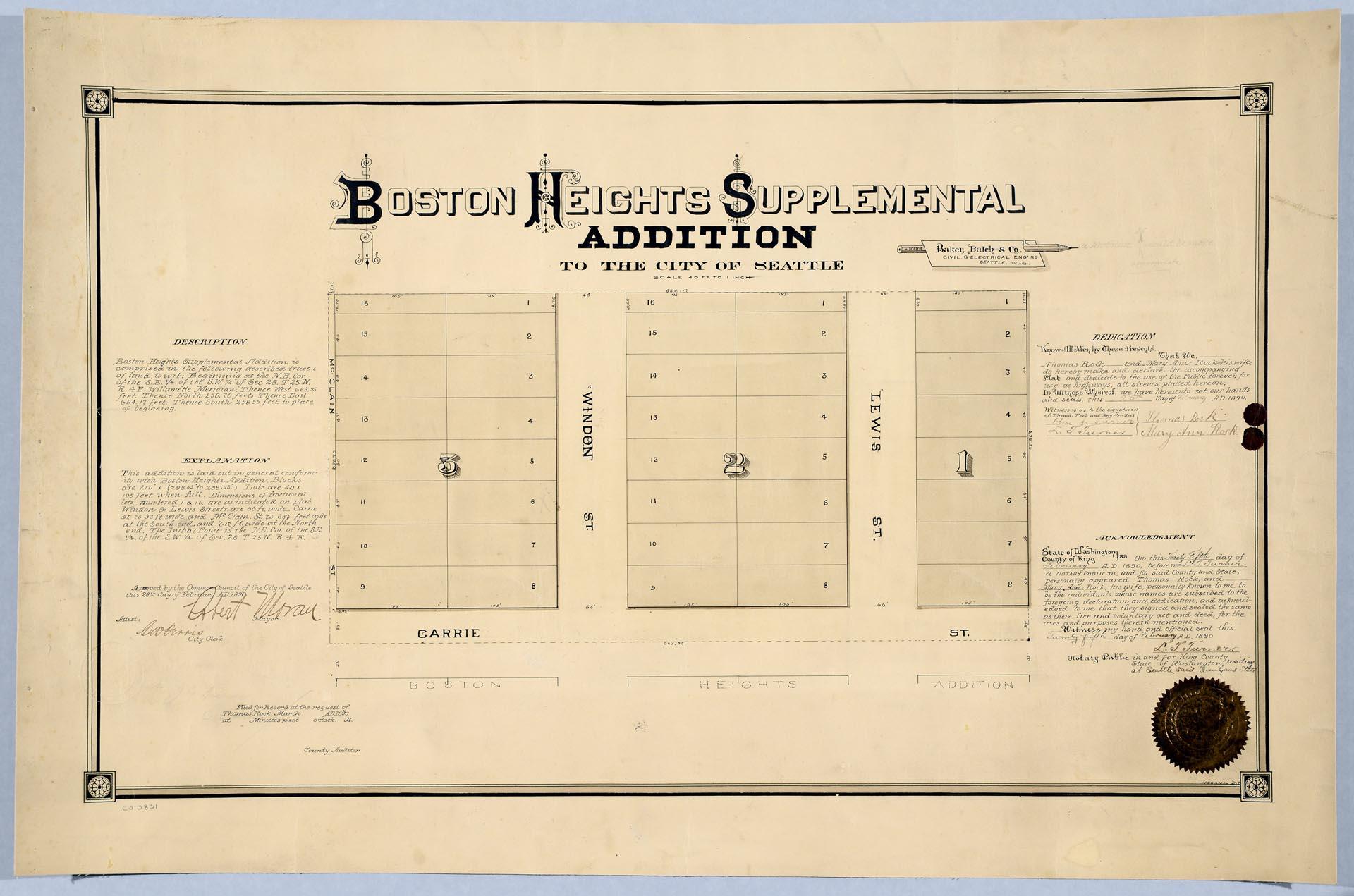 Image of Boston Heights Supplemental Addition to the City of Seattle, February 25, 1890