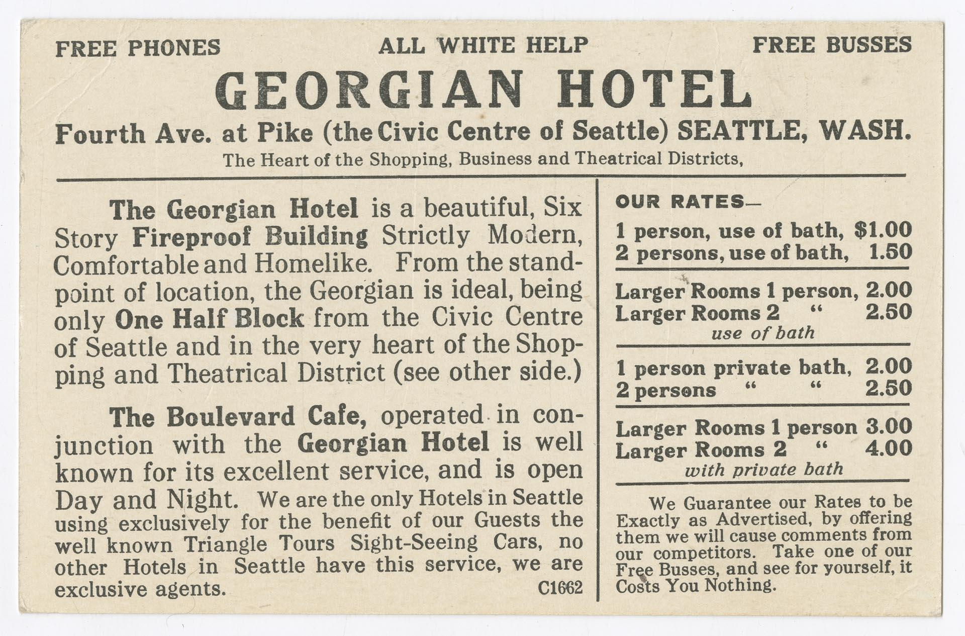 Image of Georgian Hotel card, circa 1910