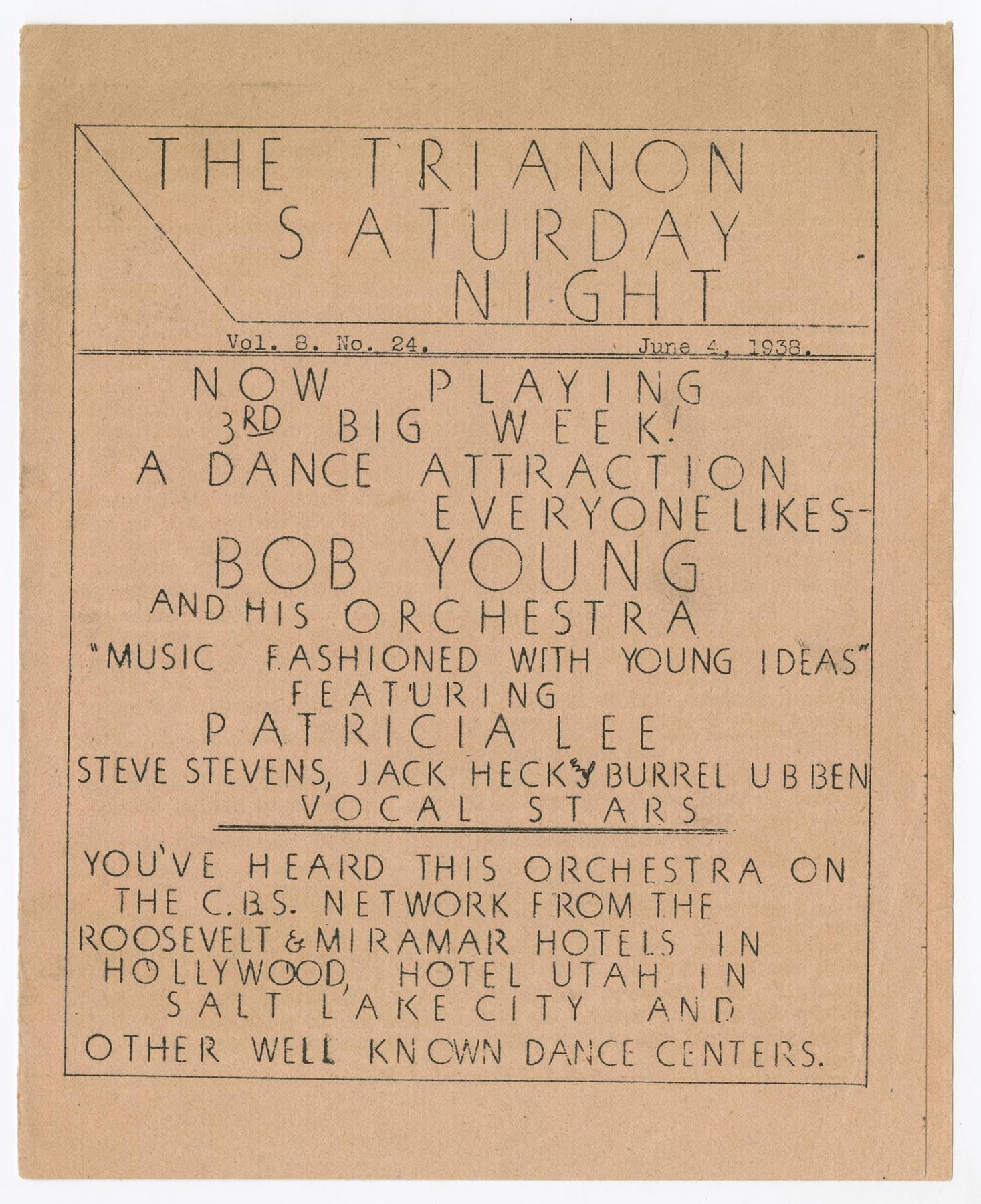 Image of The Trianon Saturday Night, Vol. 8 No. 24, June 4, 1938