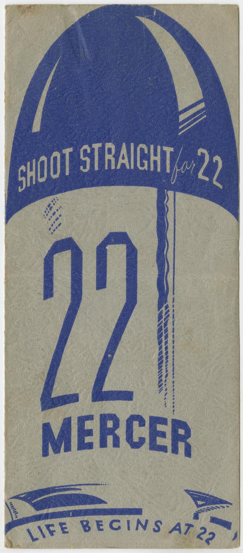 Image of 22 Mercer menu, circa 1945