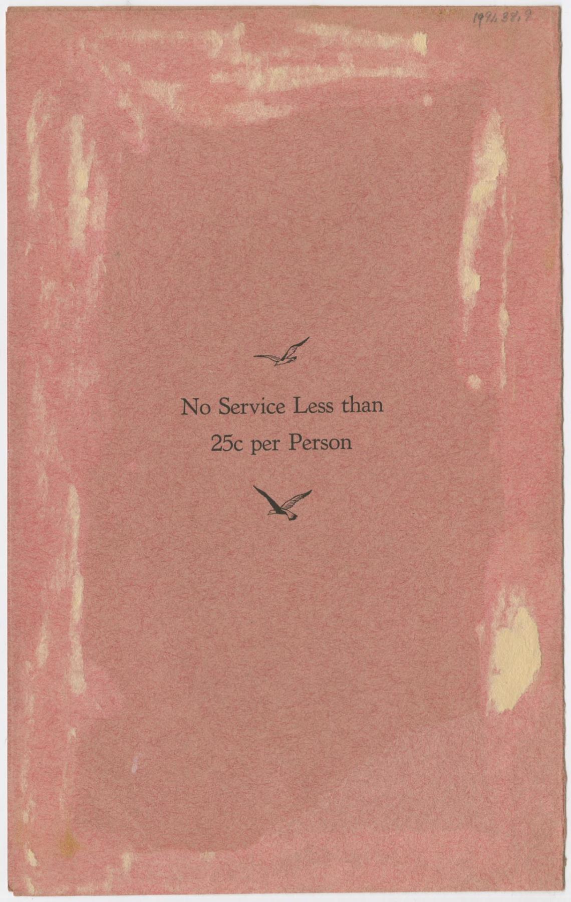 Image of Valentine's Suburban Café menu, circa 1944
