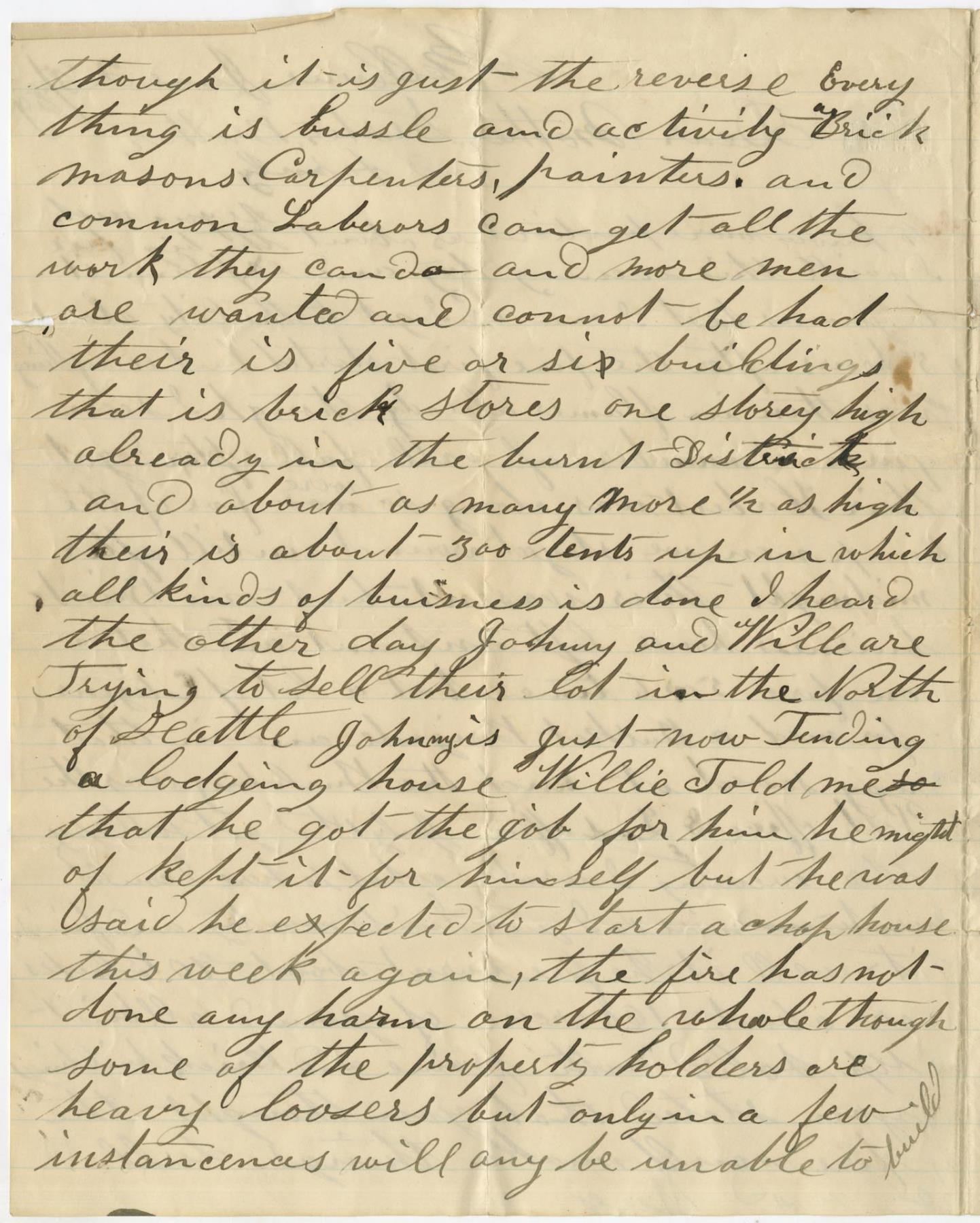 Image of Isaac and Isabelle Bechtel letter about Great Seattle Fire, June 24, 1889