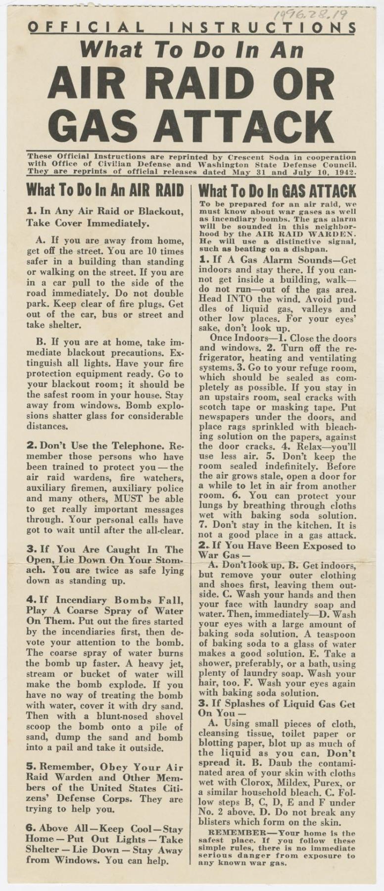 Image of Official Instructions for air raid or gas attack, 1942