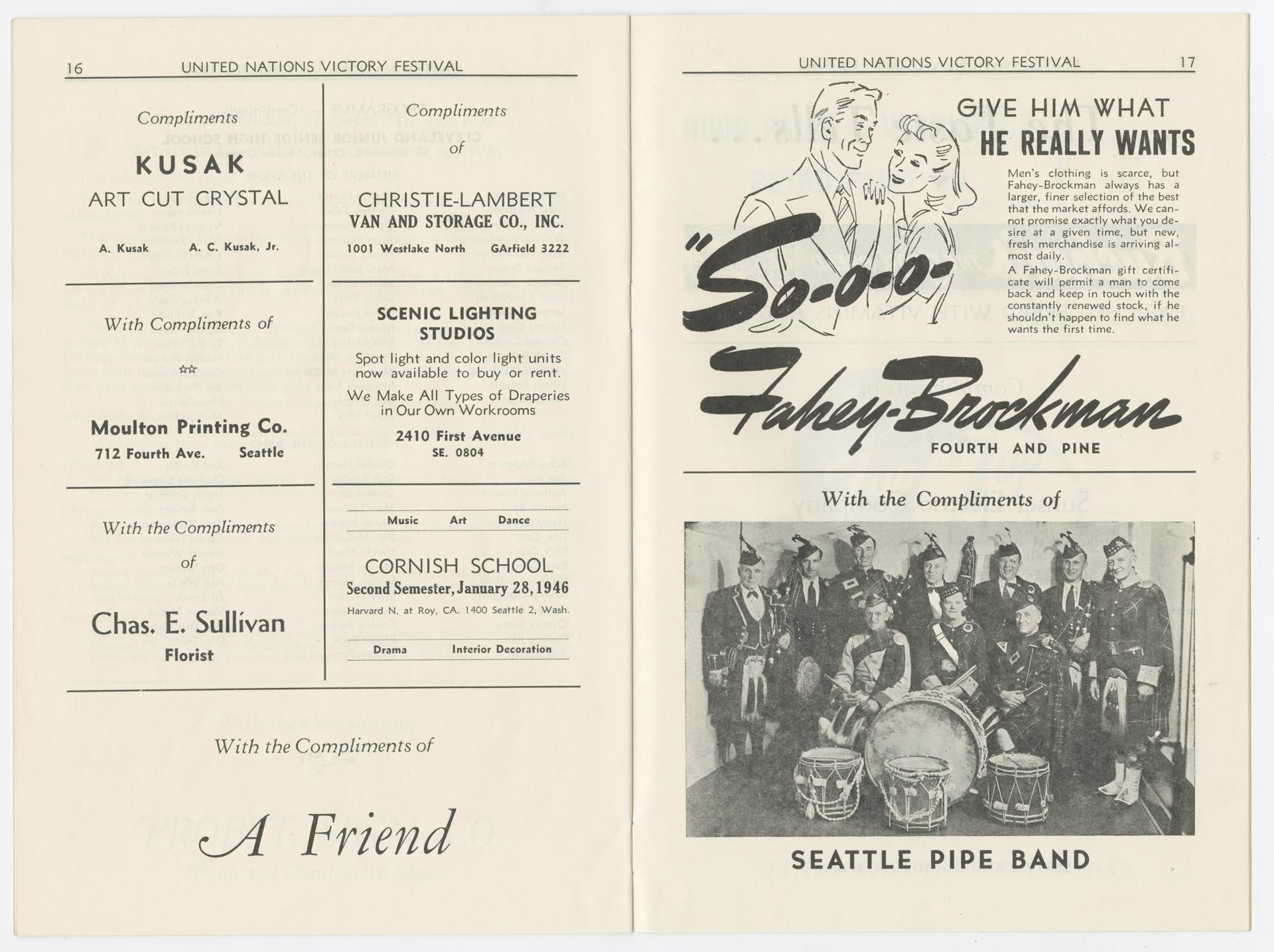 Image of Program for the United Nations Victory Festival, Seattle, December1945