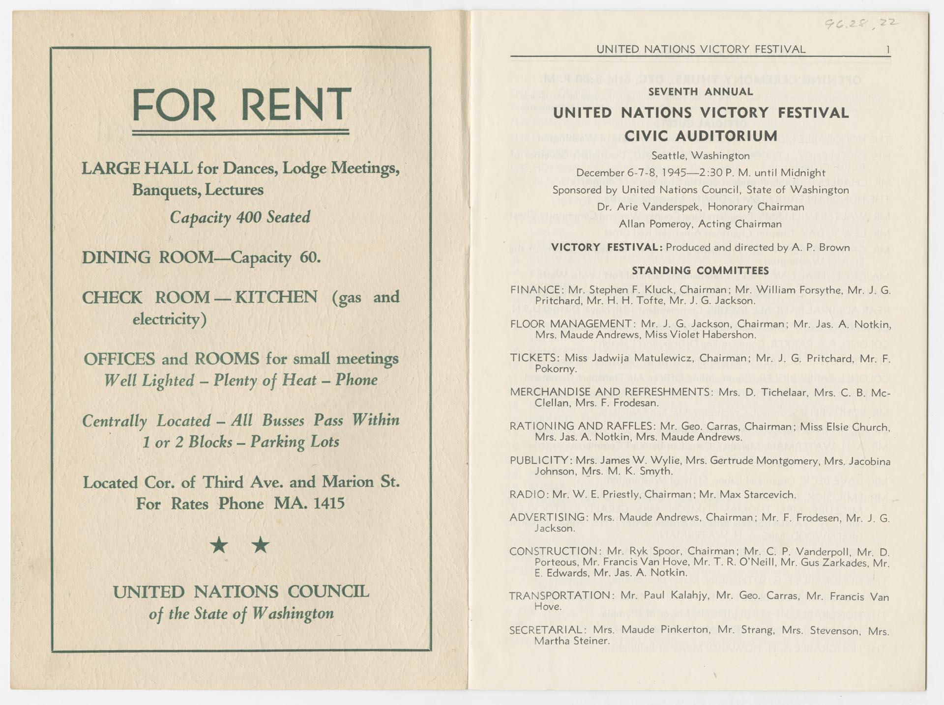Image of Program for the United Nations Victory Festival, Seattle, December1945