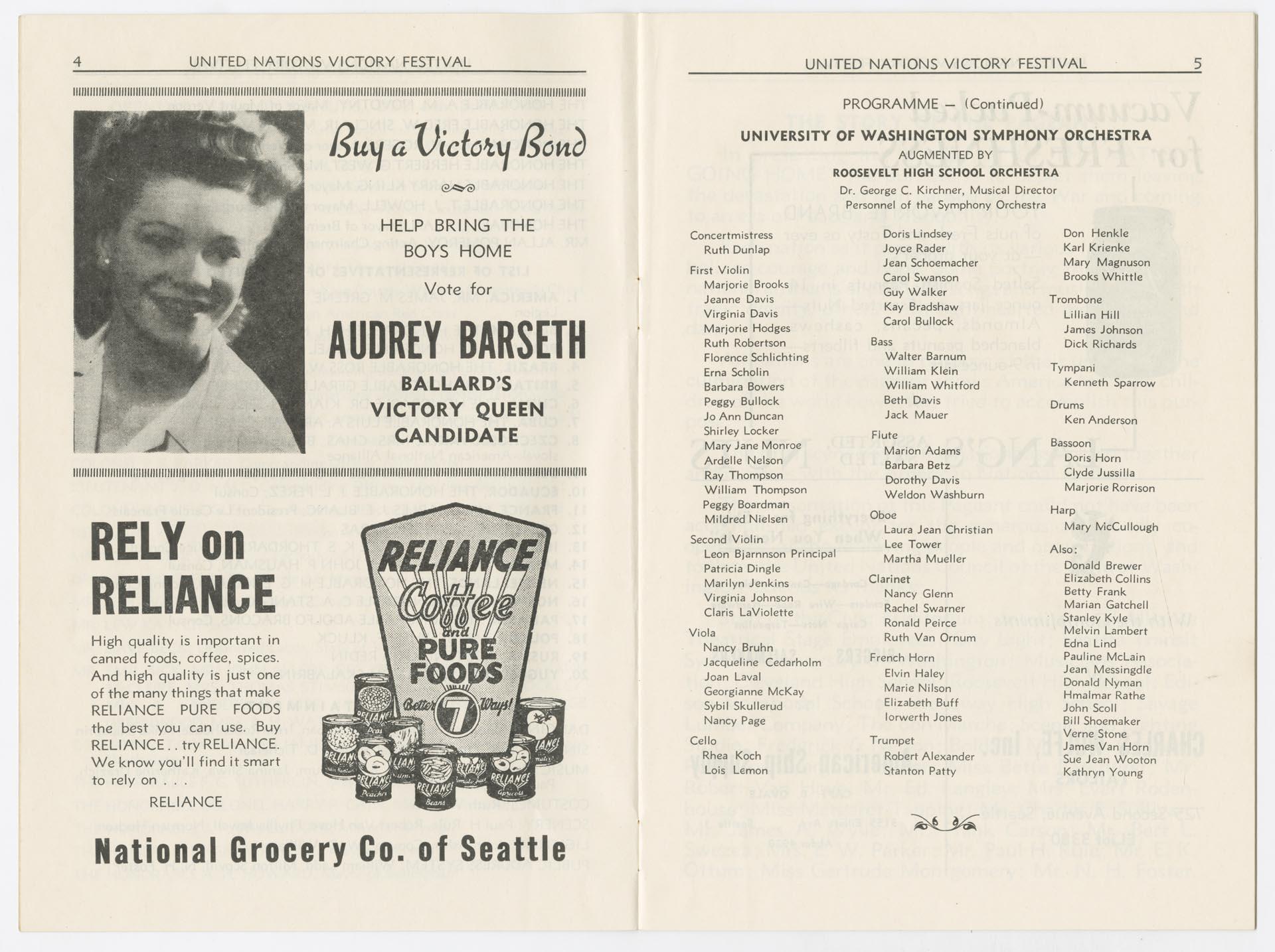 Image of Program for the United Nations Victory Festival, Seattle, December1945