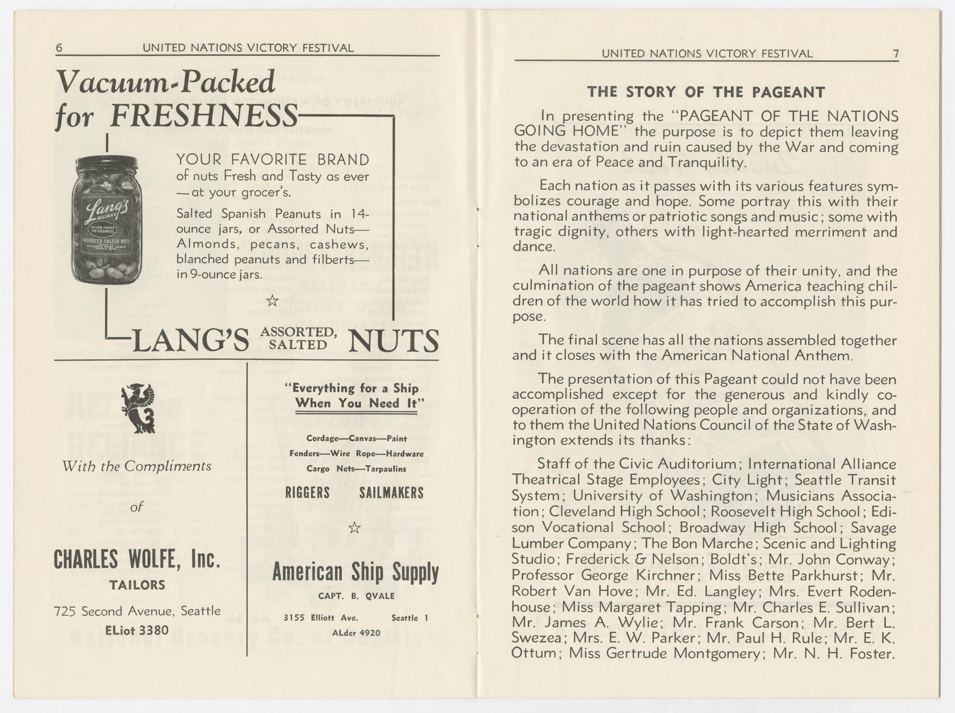Image of Program for the United Nations Victory Festival, Seattle, December1945