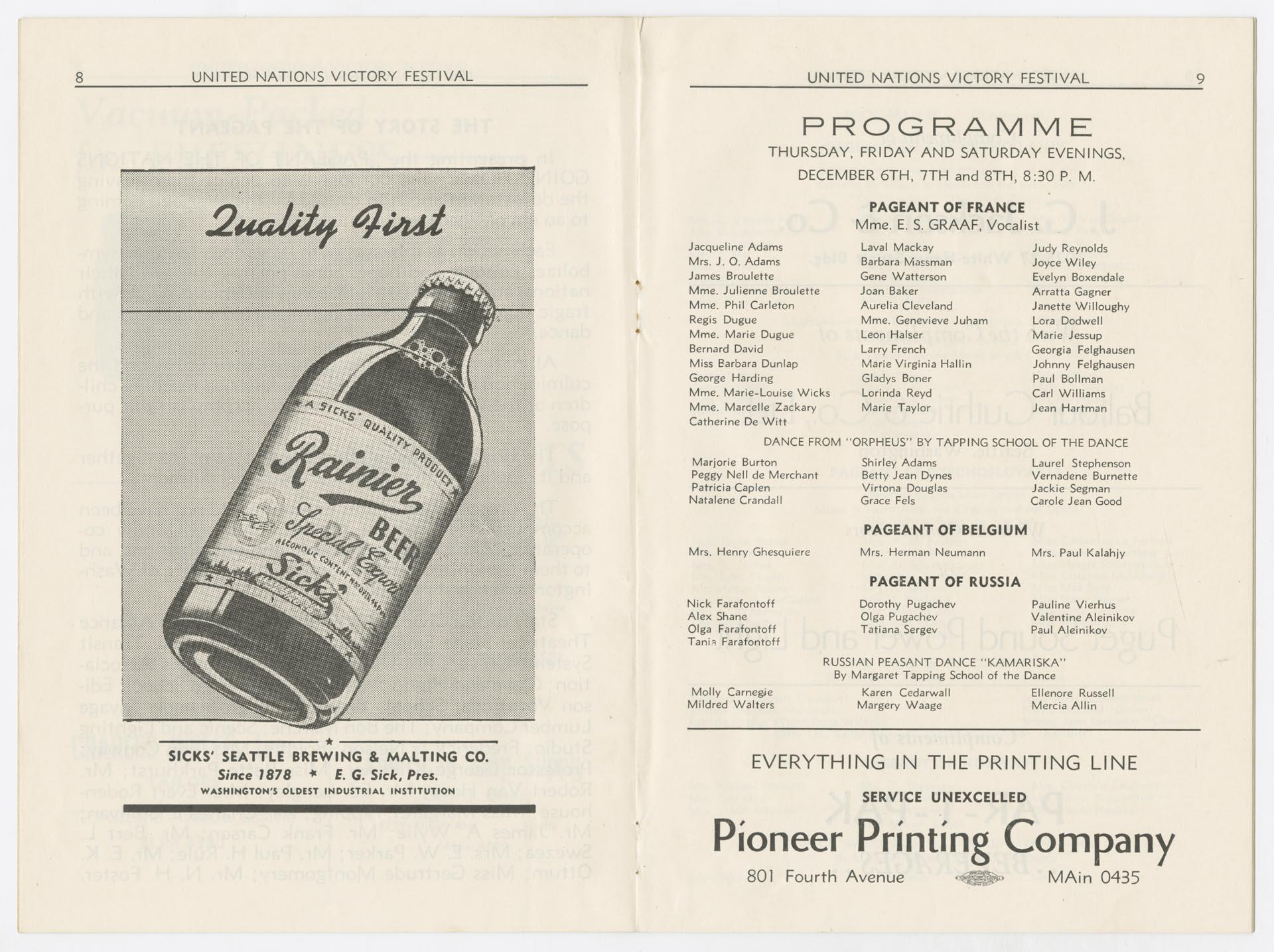 Image of Program for the United Nations Victory Festival, Seattle, December1945