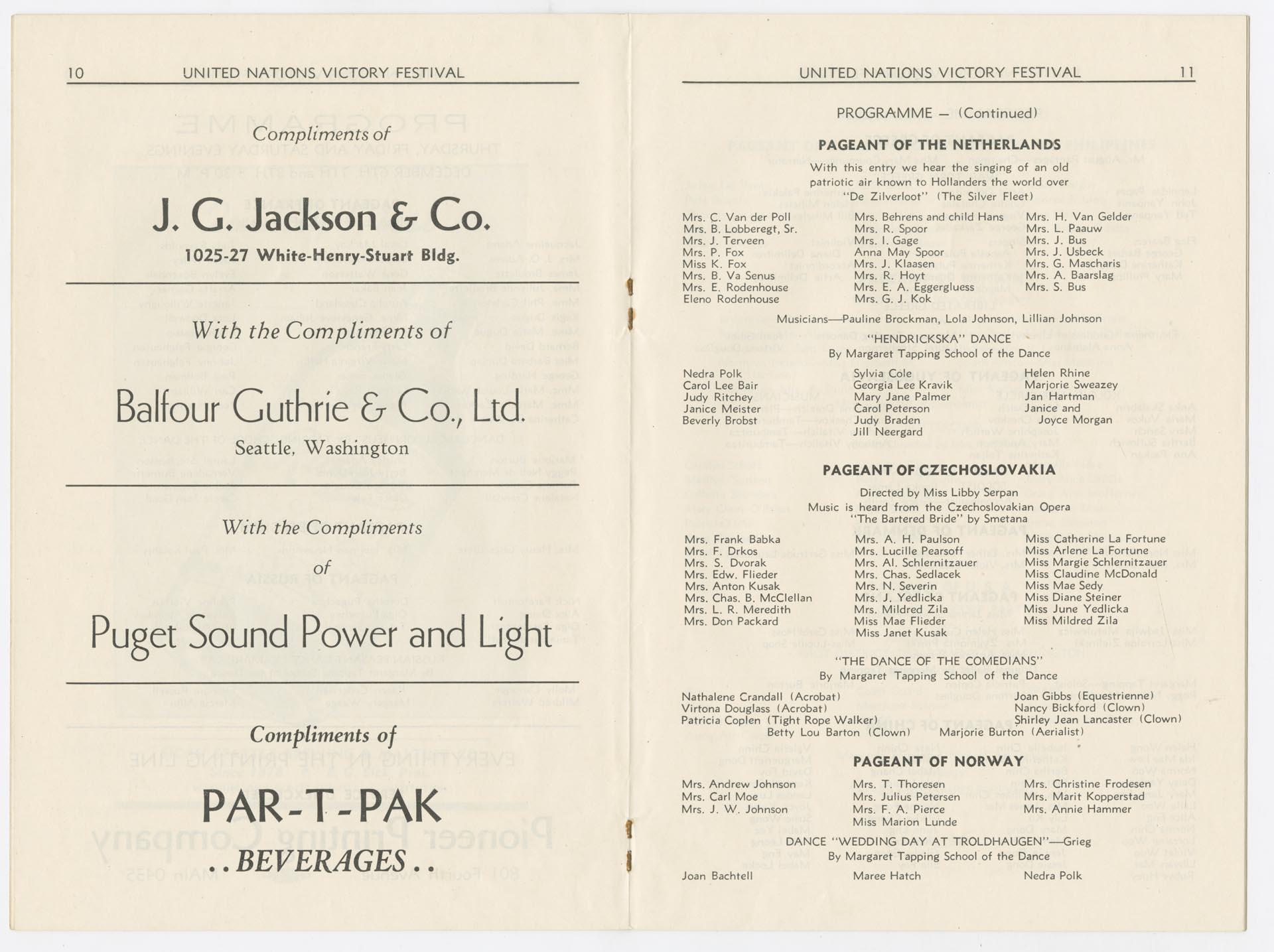 Image of Program for the United Nations Victory Festival, Seattle, December1945