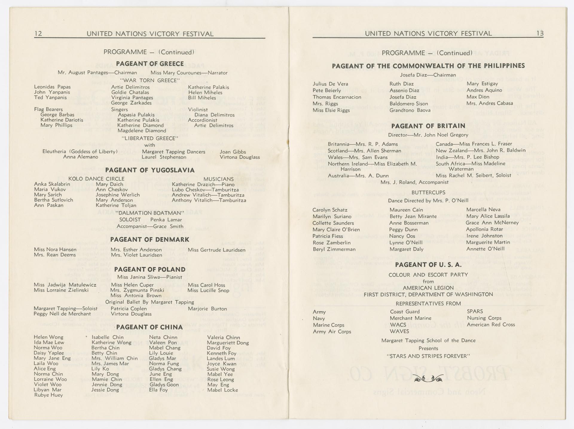 Image of Program for the United Nations Victory Festival, Seattle, December1945