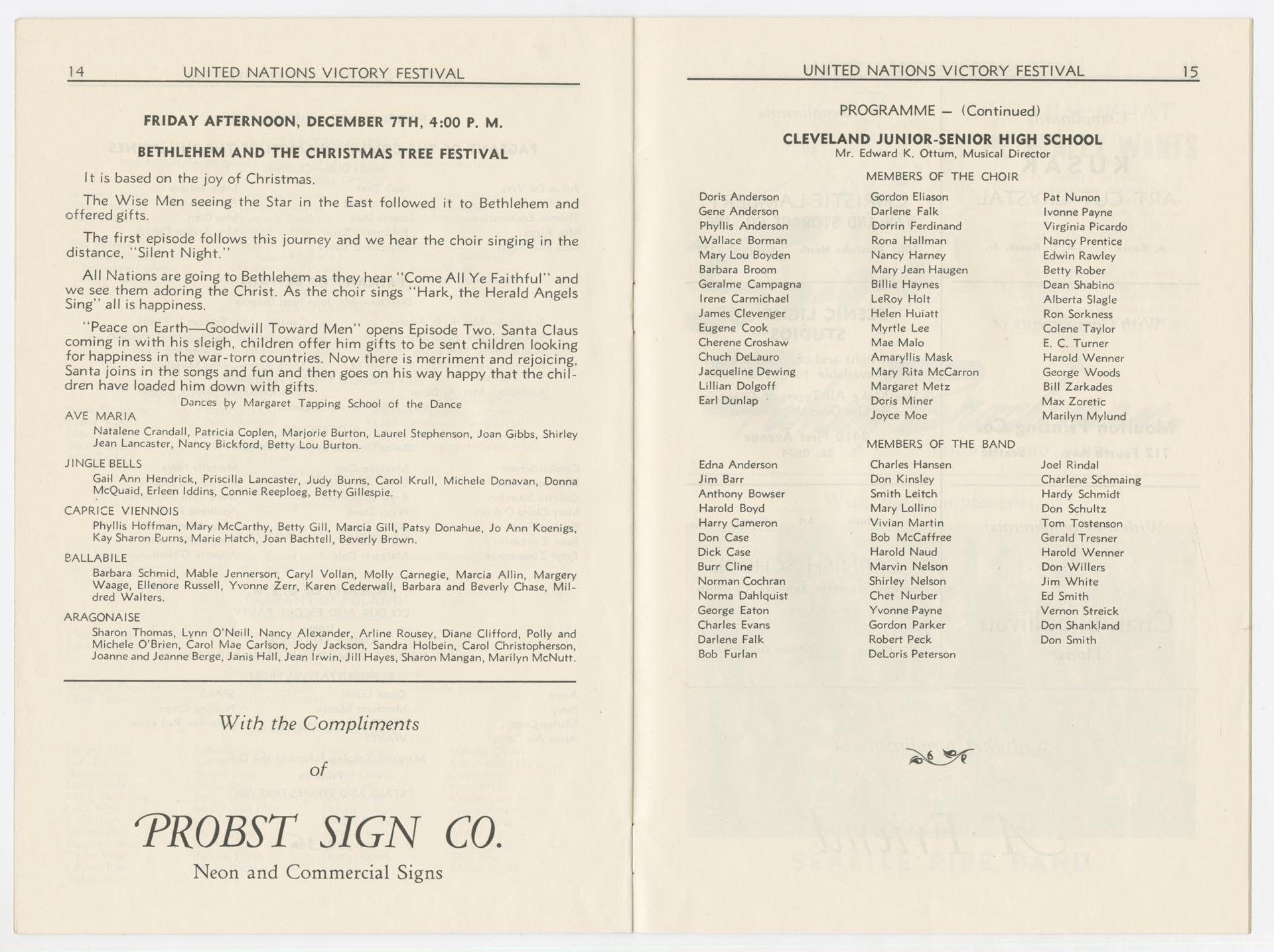 Image of Program for the United Nations Victory Festival, Seattle, December1945