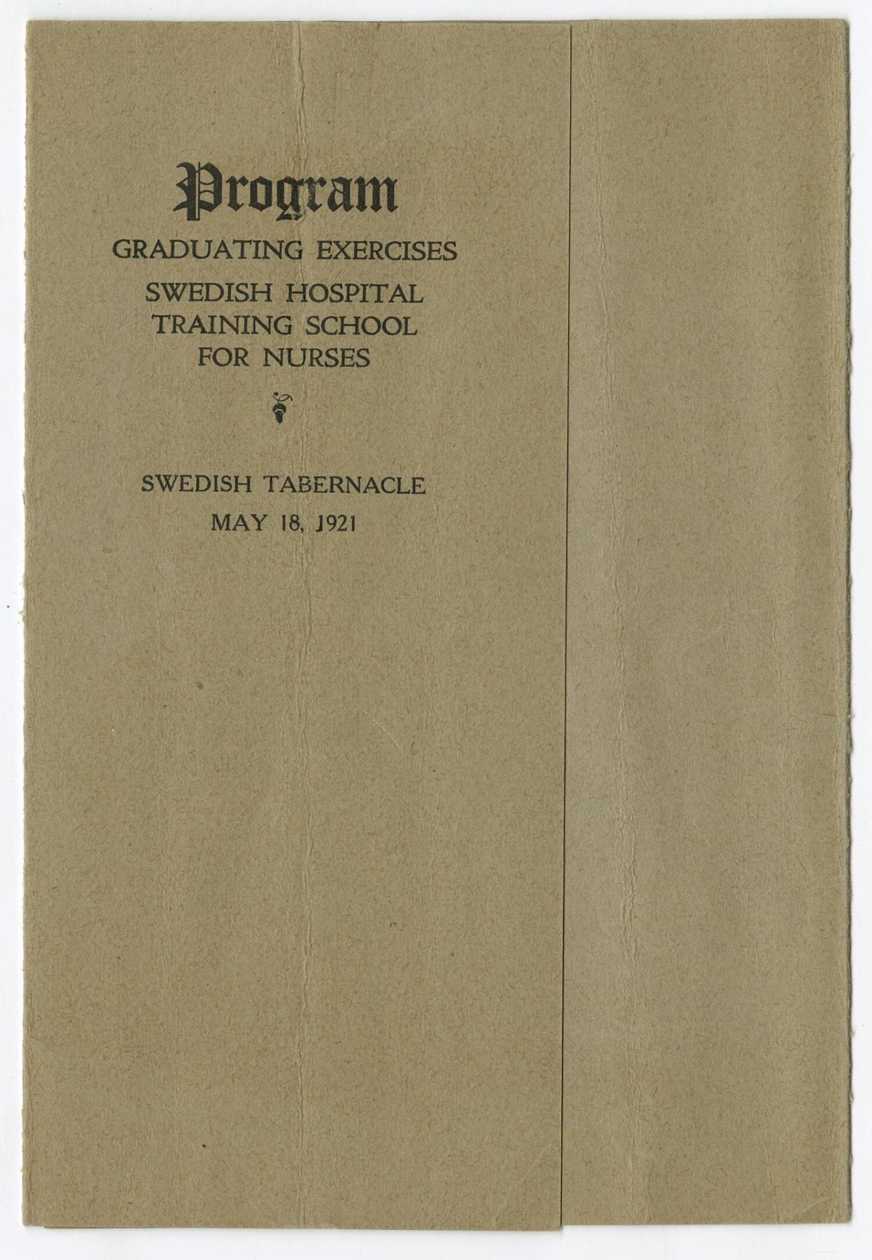 Image of Swedish Hospital Training School for Nurses commencement program, Seattle, May 18, 1921