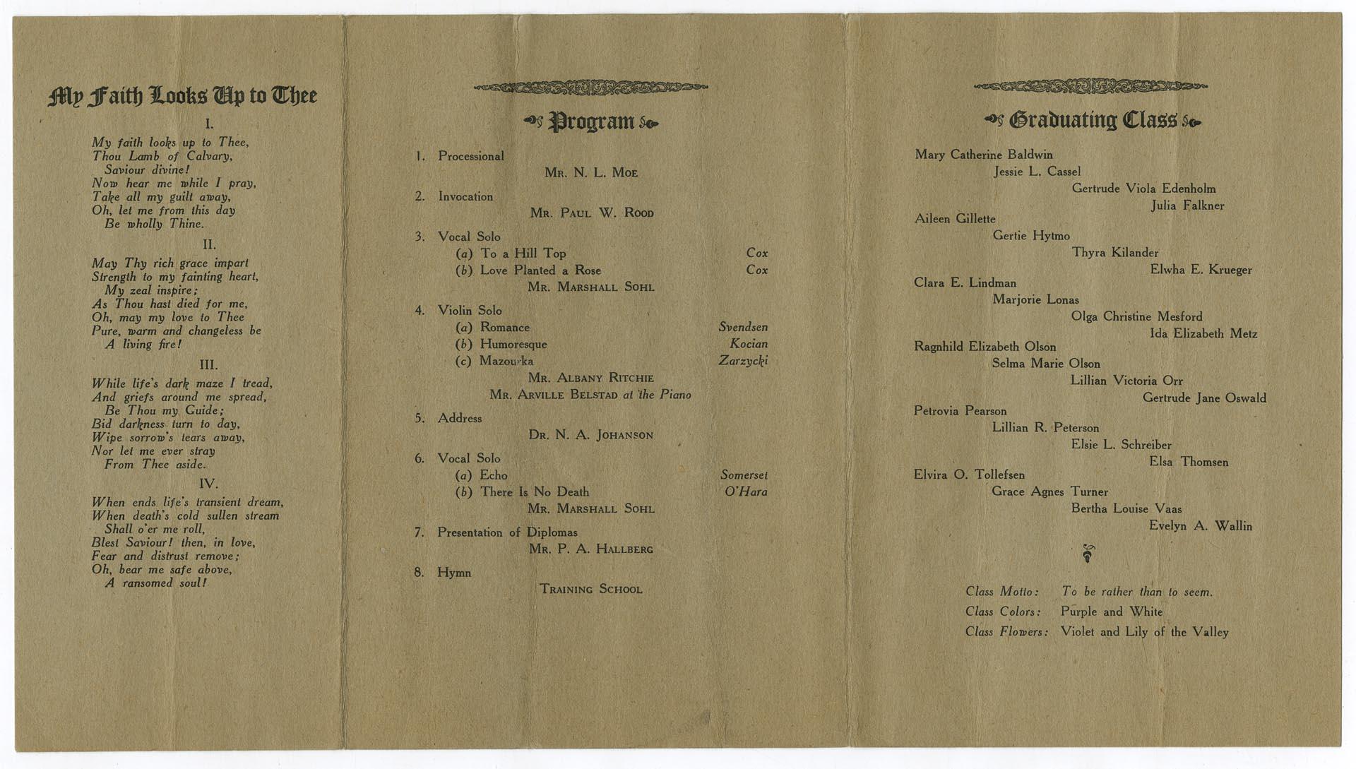 Image of Swedish Hospital Training School for Nurses commencement program, Seattle, May 18, 1921