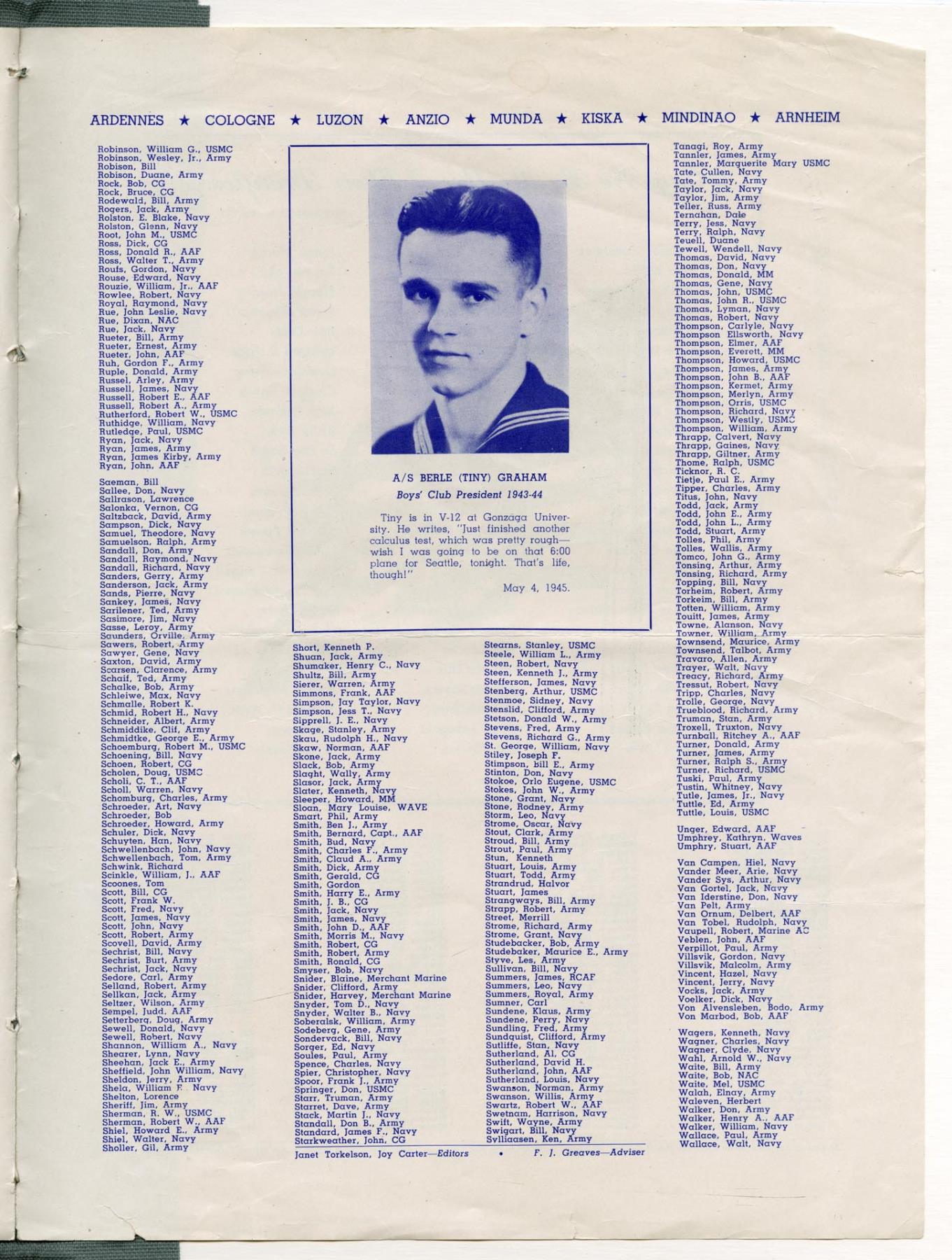 Image of Roosevelt High School News Memorial Day supplement, Seattle, May 28, 1945