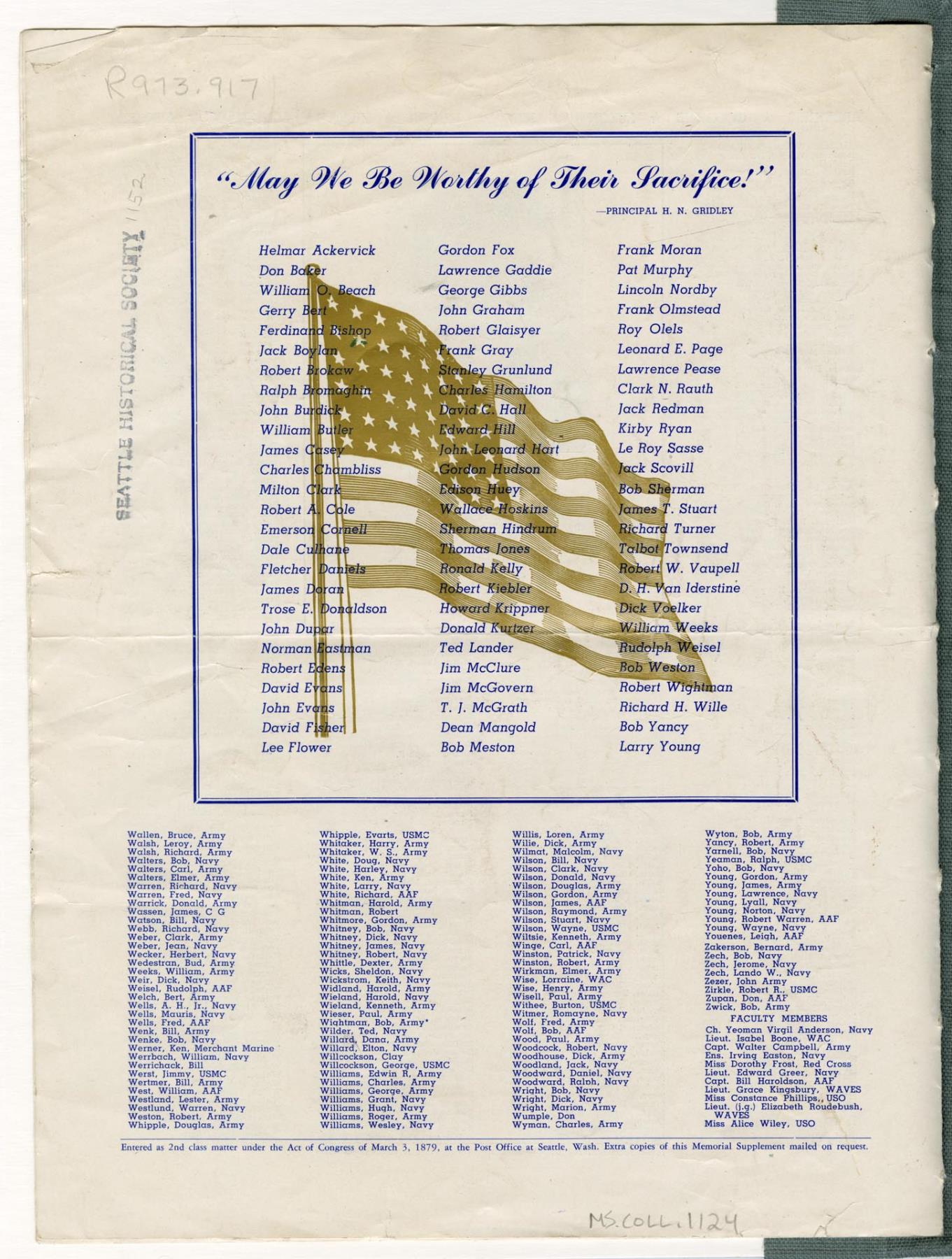 Image of Roosevelt High School News Memorial Day supplement, Seattle, May 28, 1945