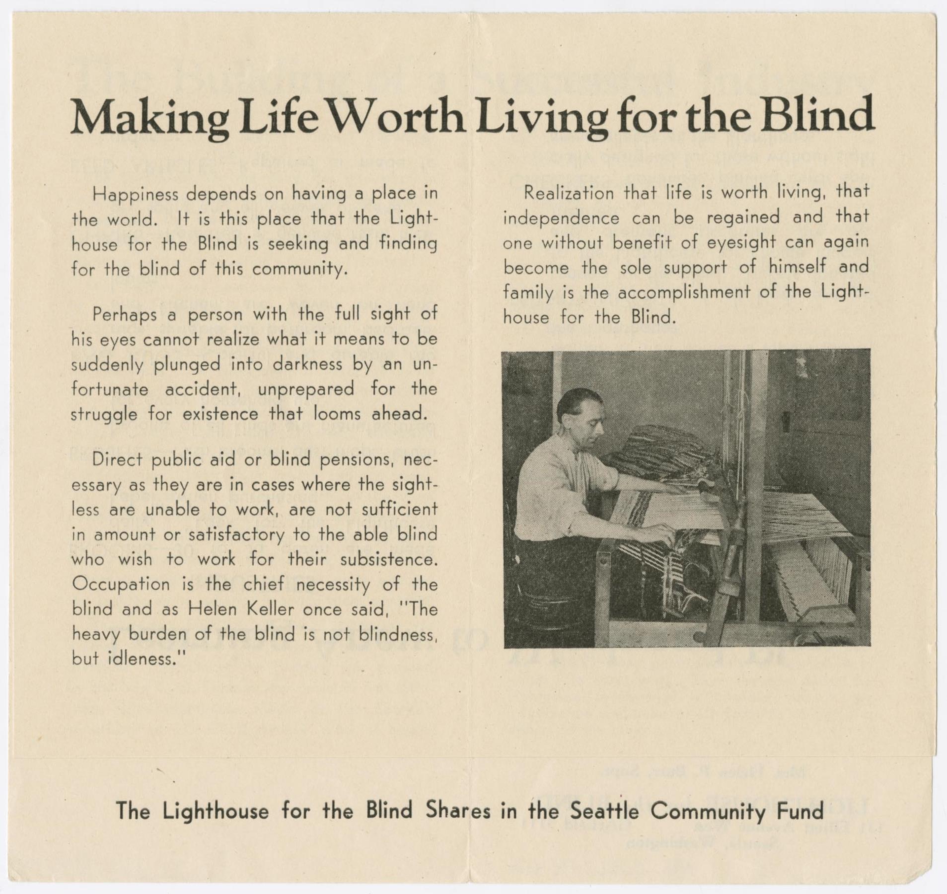 Image of Lighthouse for the Blind brochure, Seattle, circa 1935