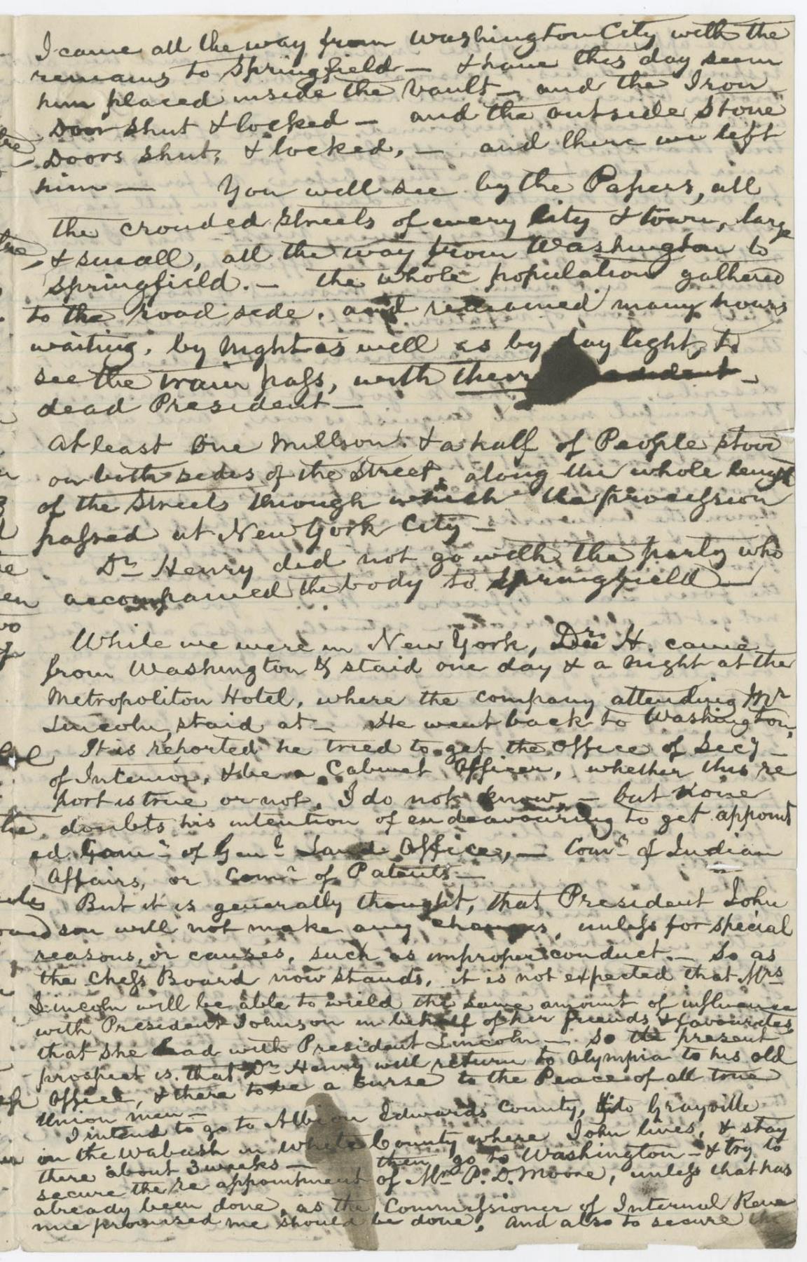 Image of William Pickering's letter to Arthur Denny about Lincoln assassination, Washington, DC, May 4, 1865