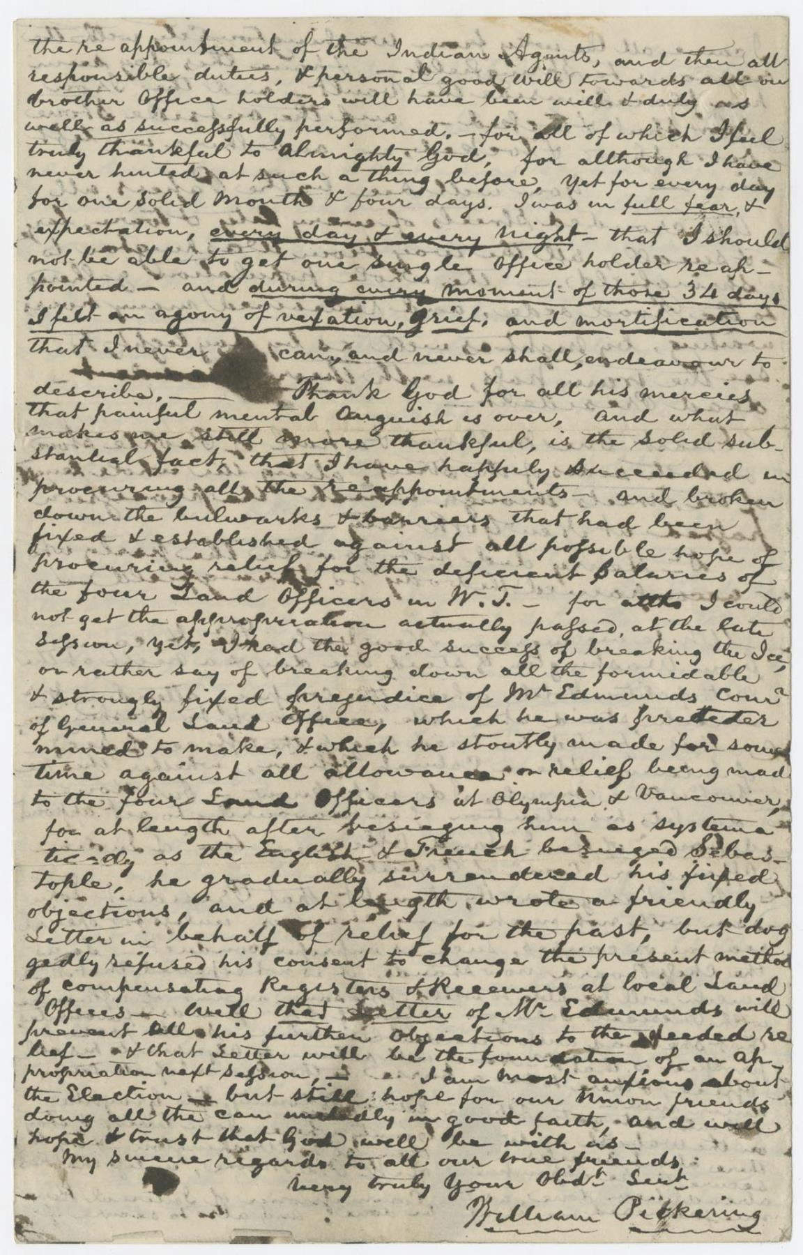 Image of William Pickering's letter to Arthur Denny about Lincoln assassination, Washington, DC, May 4, 1865