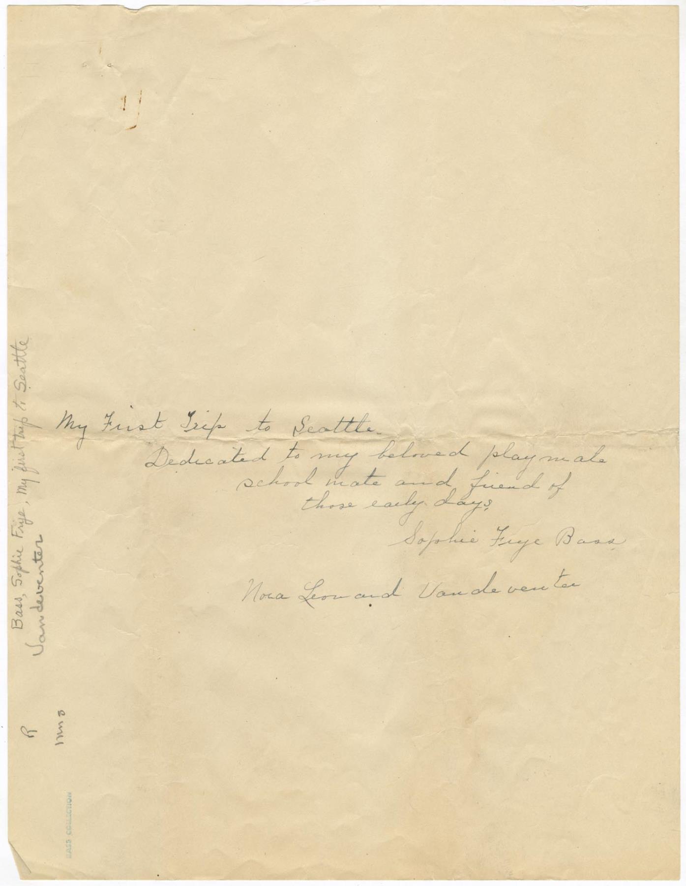 Image of My First Trip to Seattle, by Nora Leonard Vandeventer, circa 1938