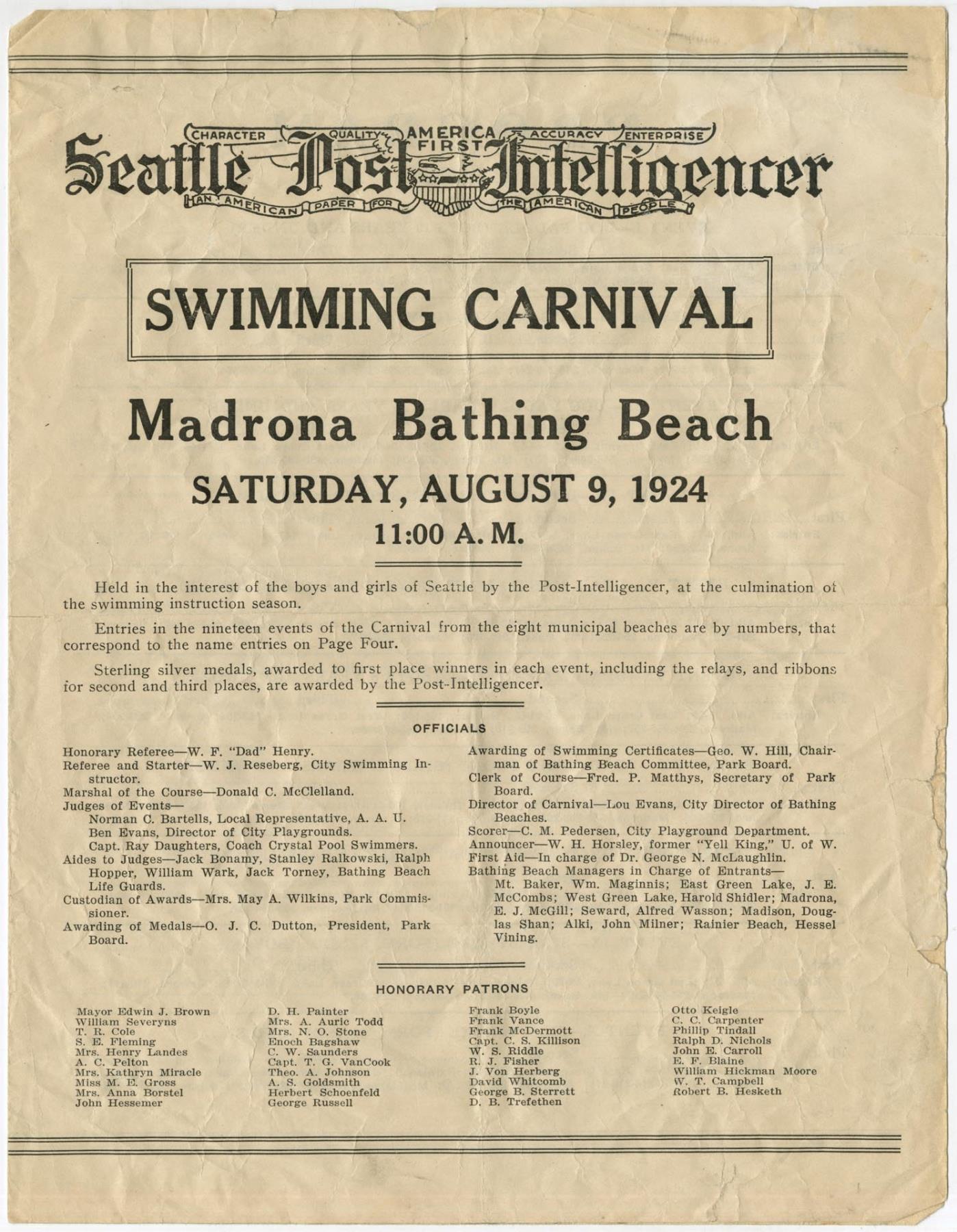 Image of Swimming carnival program, 1924