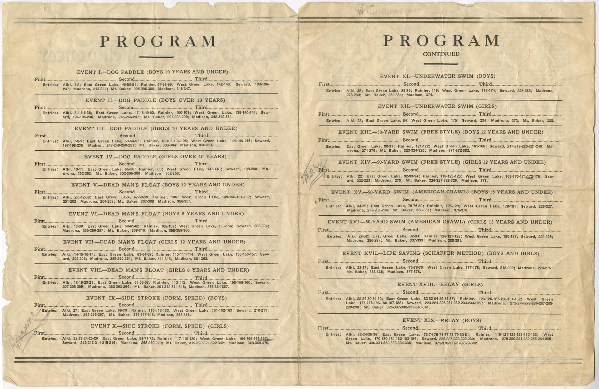 Image of Swimming carnival program, 1924