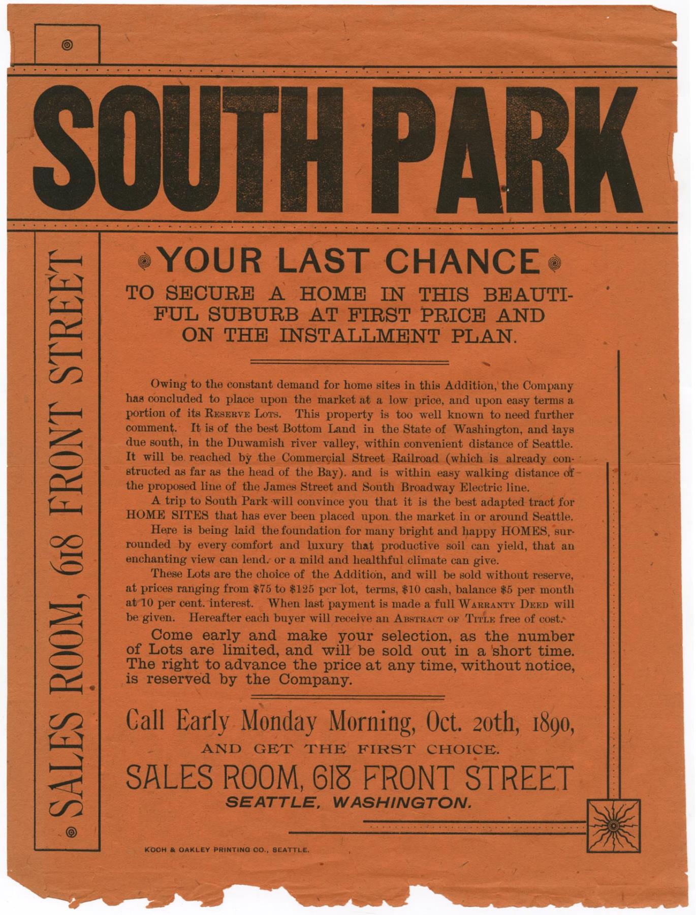 Image of South Park, Your Last Chance to Secure a Home, 1890