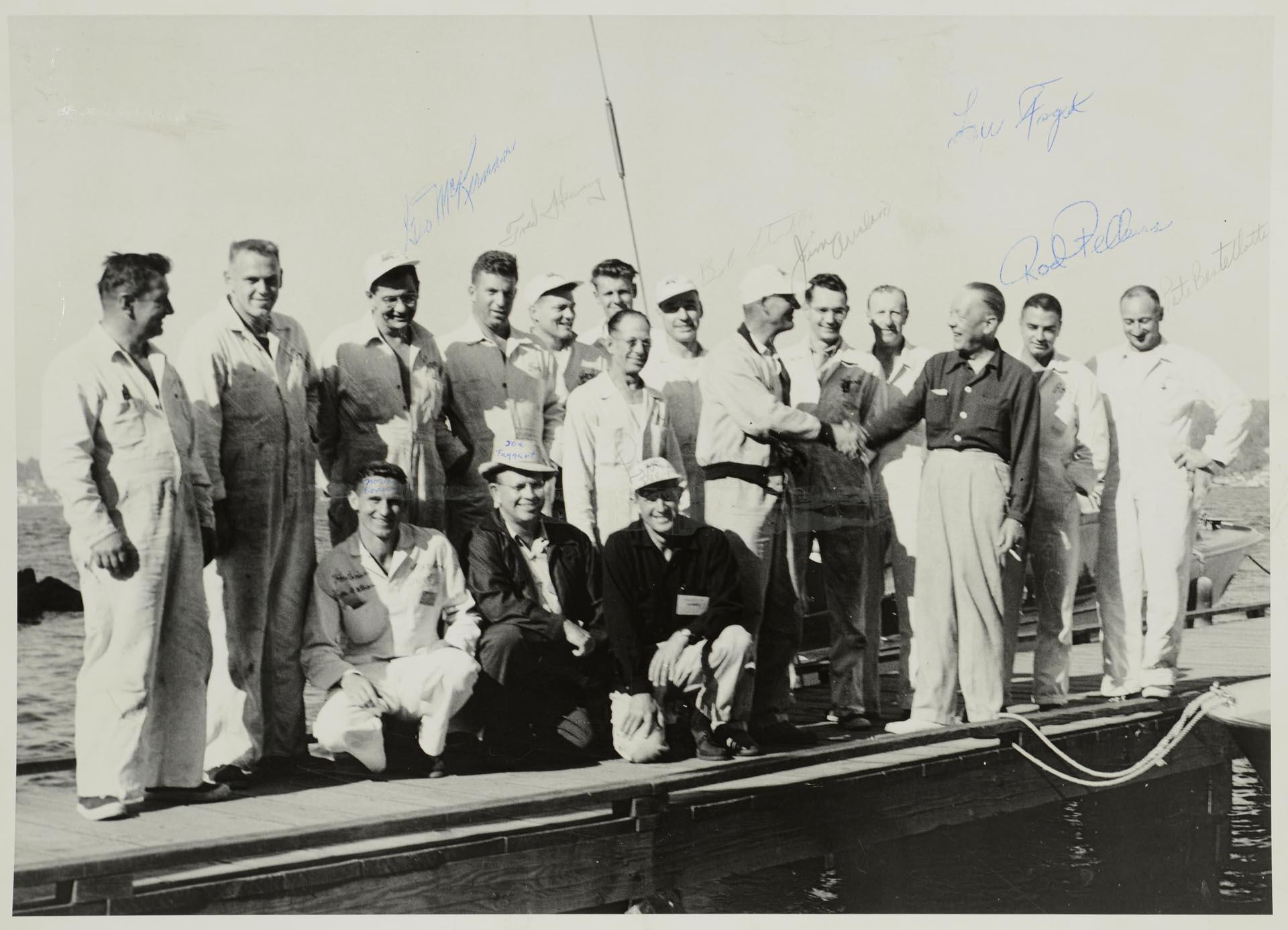 Image of Stan Sayres with his hydroplane crew, Seattle, circa 1952