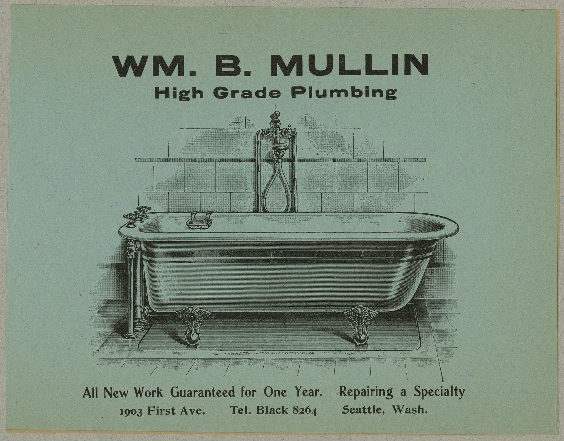 Image of William B. Mullin Plumbing advertisement, circa 1901