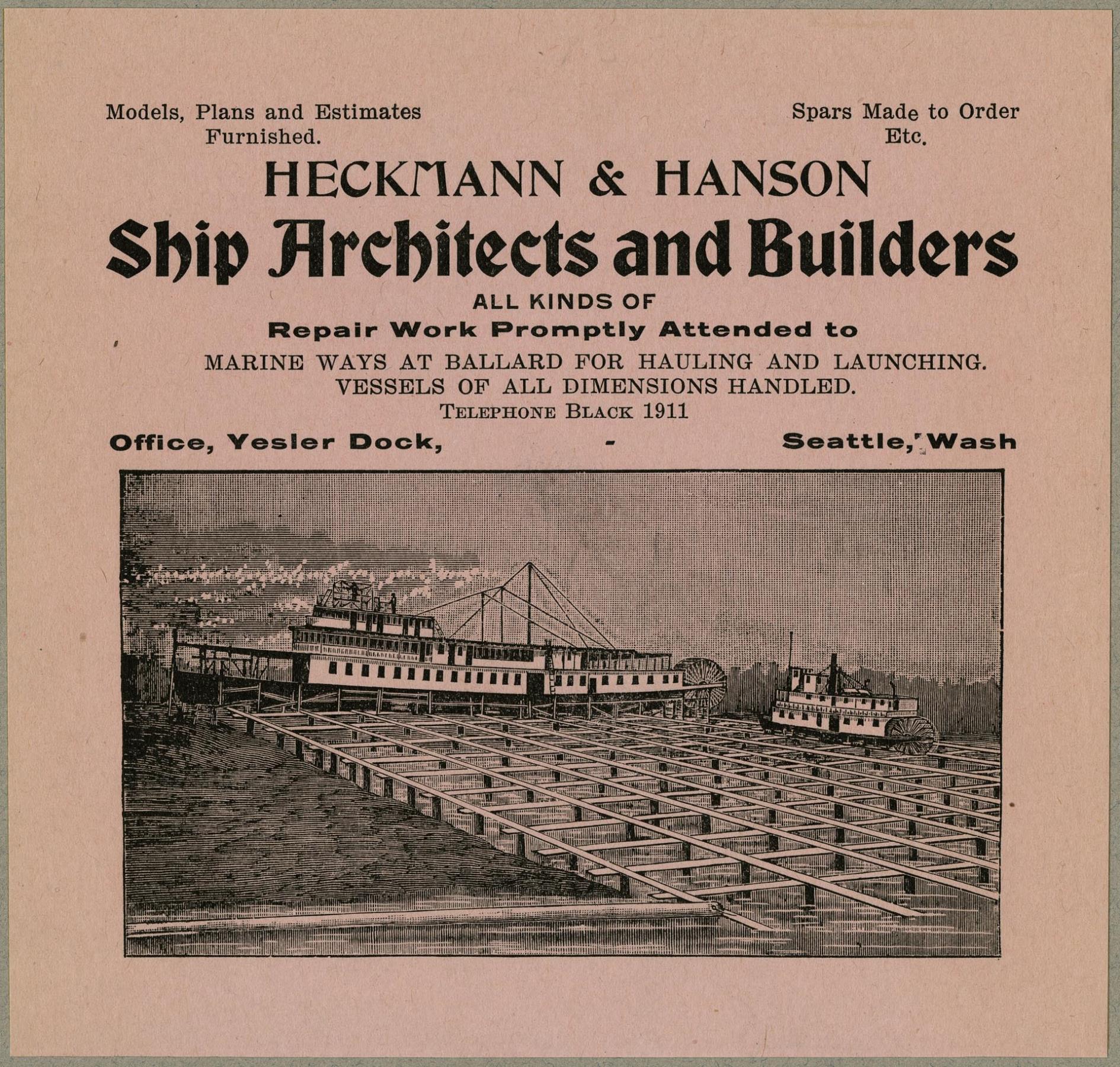 Image of Heckmann & Hanson Ship Architects & Builders advertisement, circa 1895