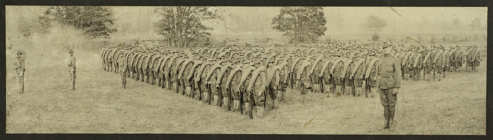 Image of Members of the National Guard of Washington posing in formation, 1910