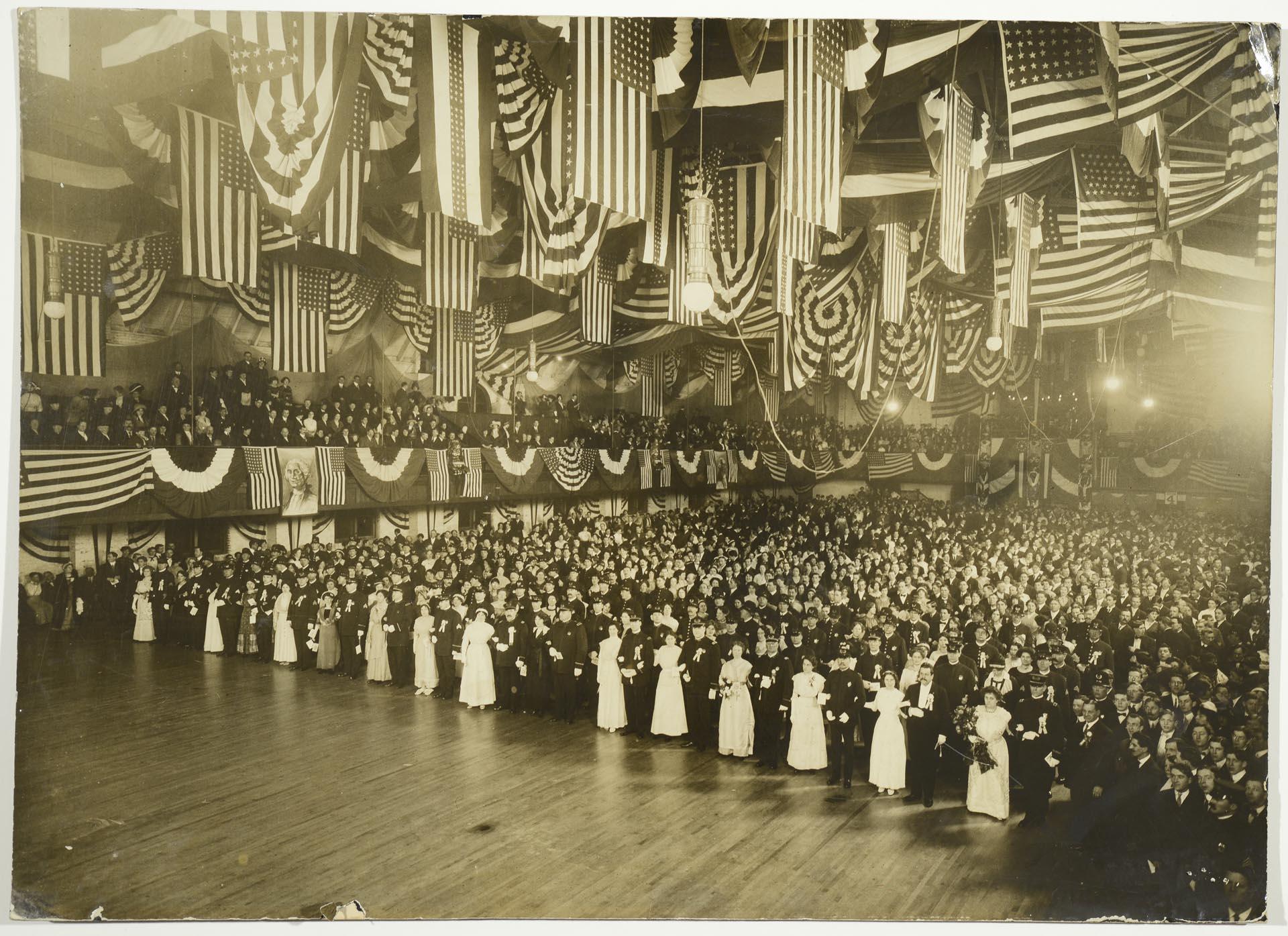 Image of Policemen's Ball attendees at Armory, Seattle, February 21, 1911