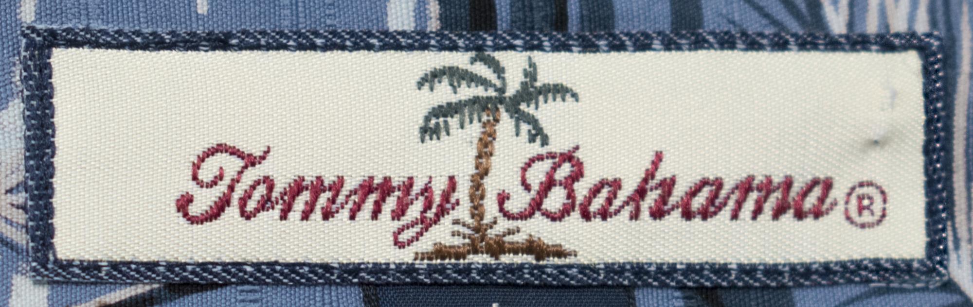 Image of Tommy Bahama camp shirt with blue palm tree print, 2003