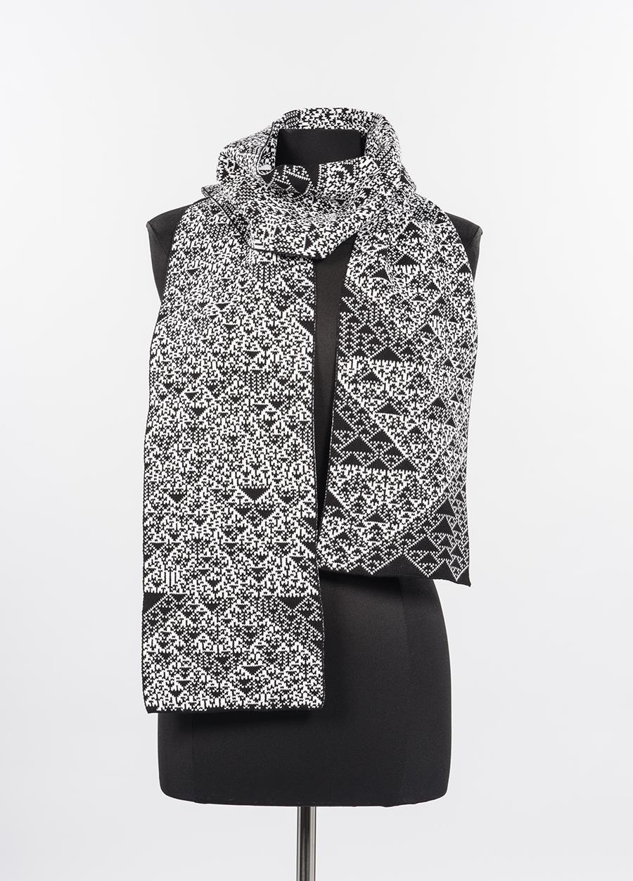 Image of Black and white generative knit scarf made by Fabienne Serriere of KnitYak, 2018