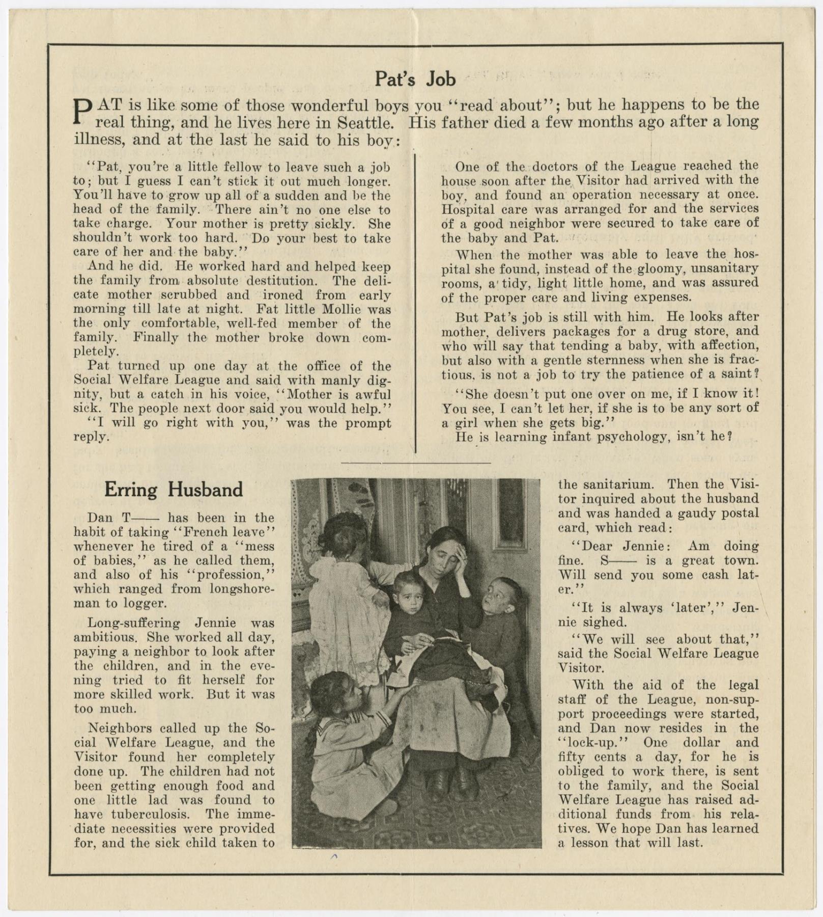 Image of Seattle Social Welfare League brochure, circa 1930