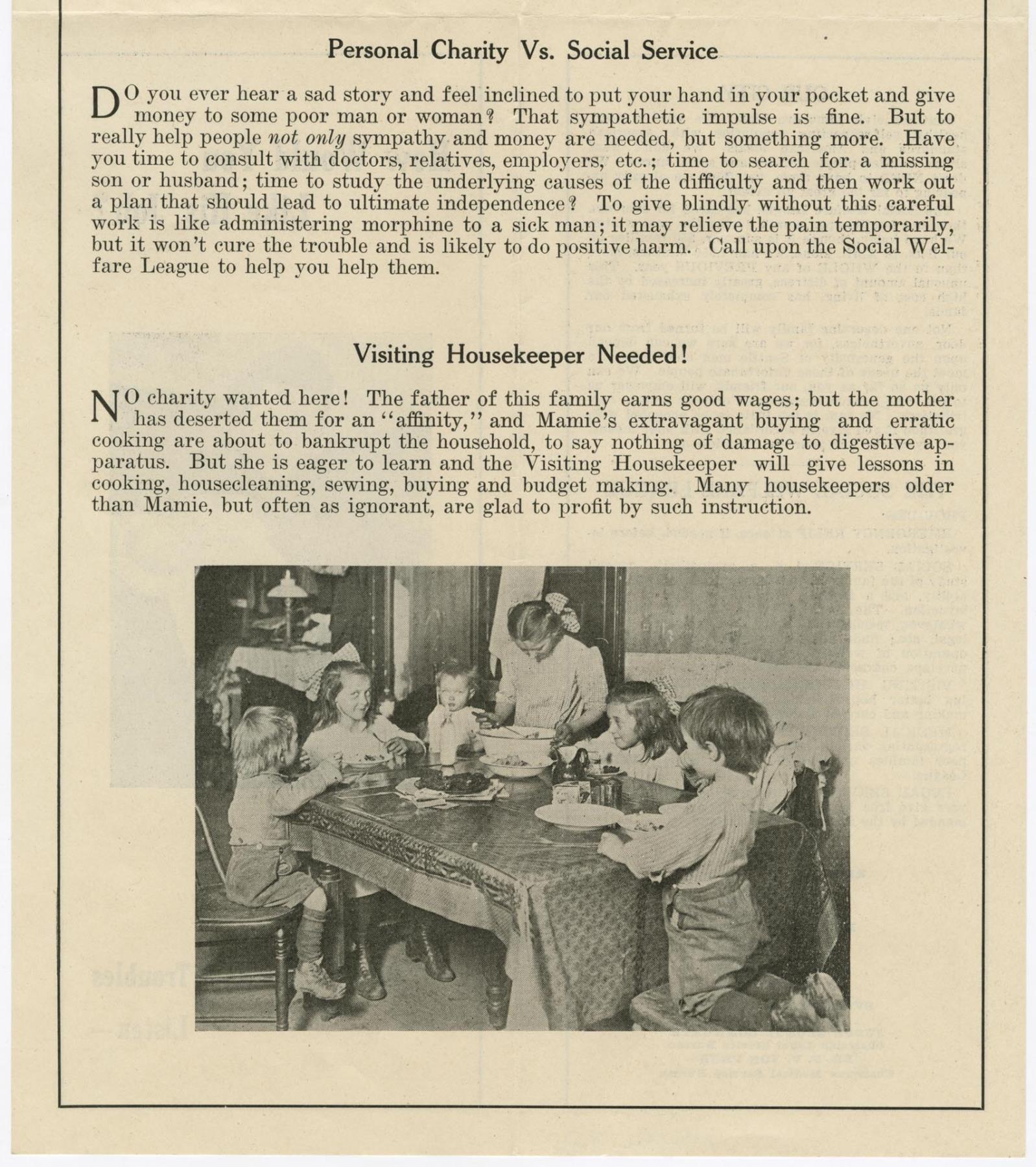 Image of Seattle Social Welfare League brochure, circa 1930