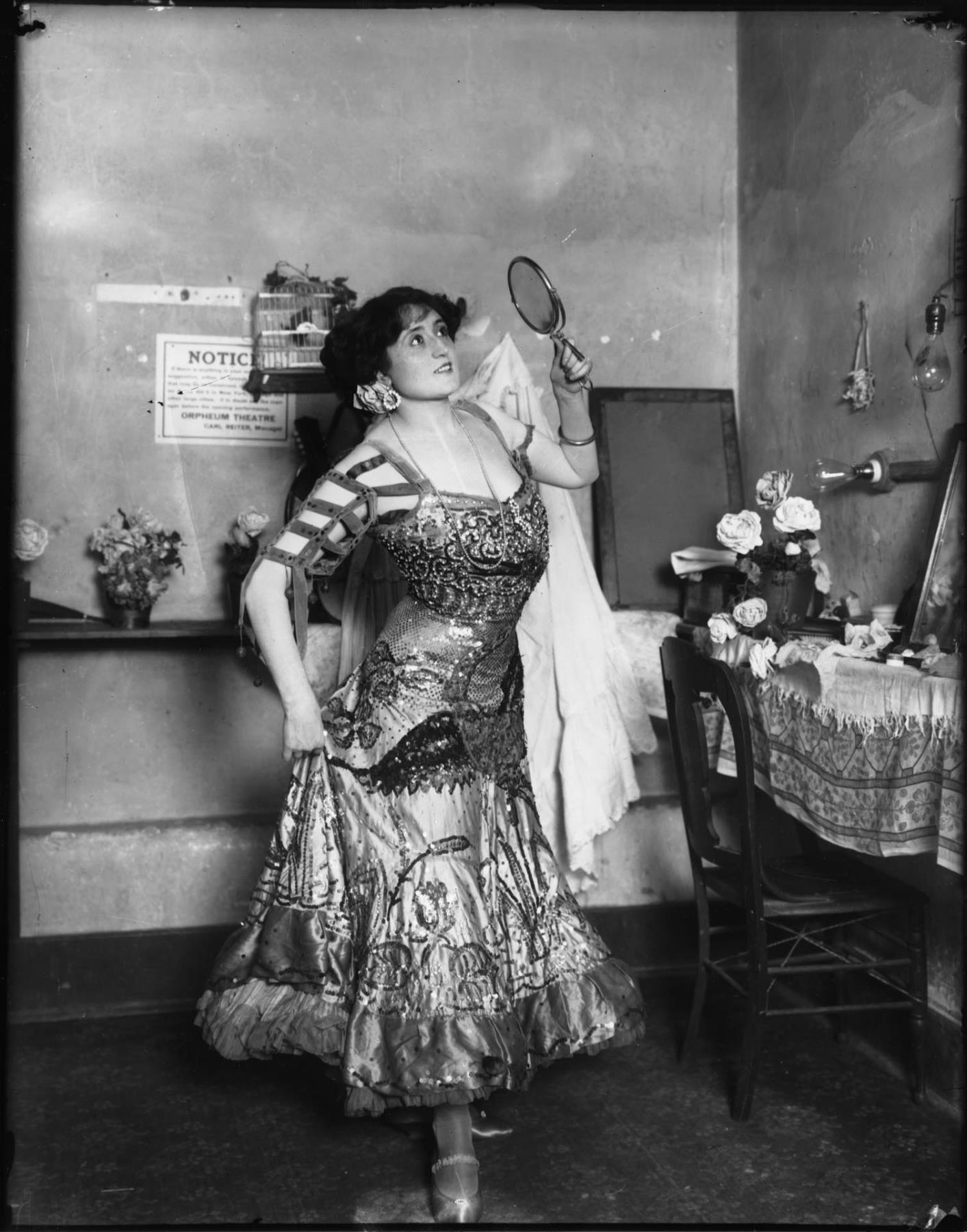 Image of Performer in Orpheum Theatre dressing room, Seattle, 1914