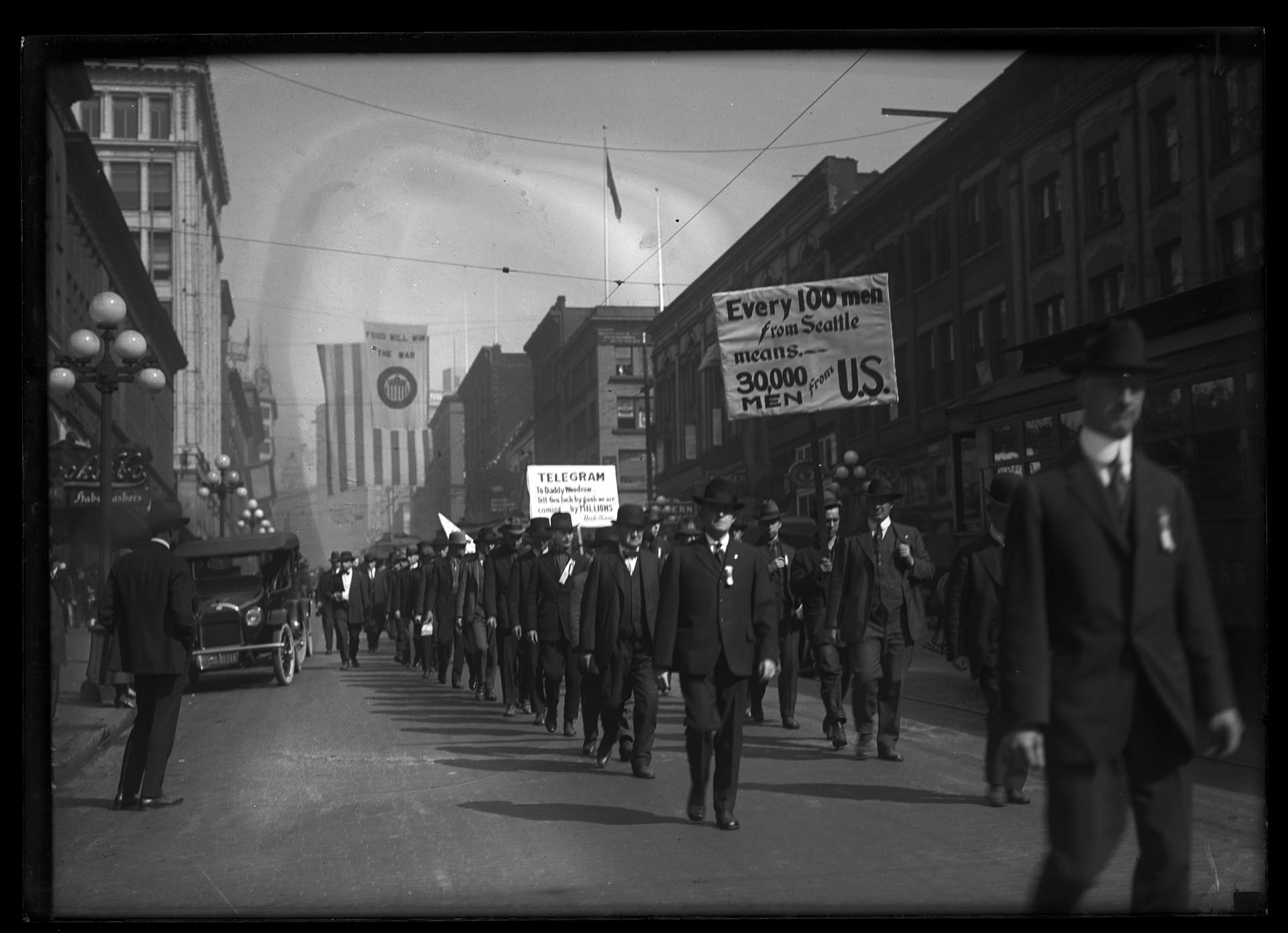 Image of U.S. Army draftees parading through downtown, Seattle, May 10, 1918