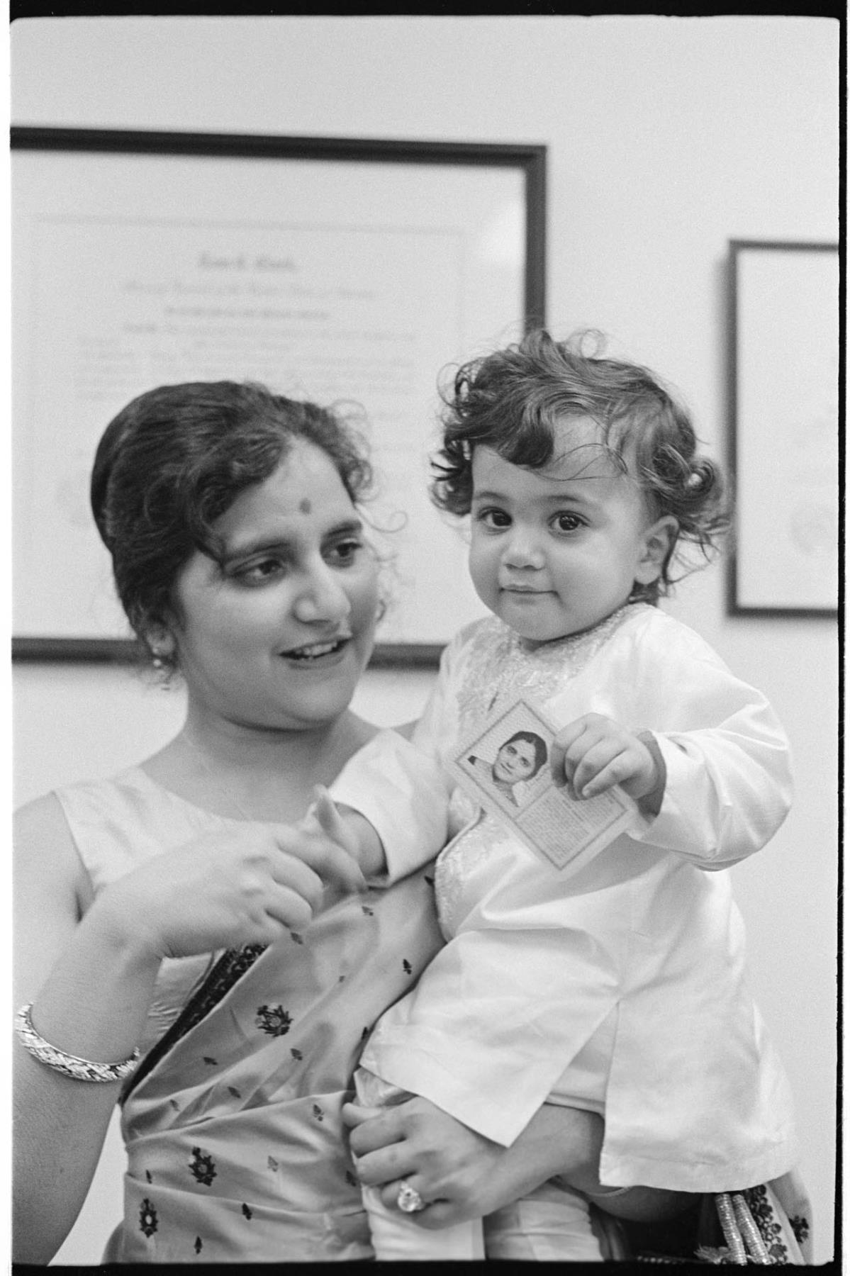 Image of Suman Gupta with her daughter after receiving permanent residency, Seattle, March 1966