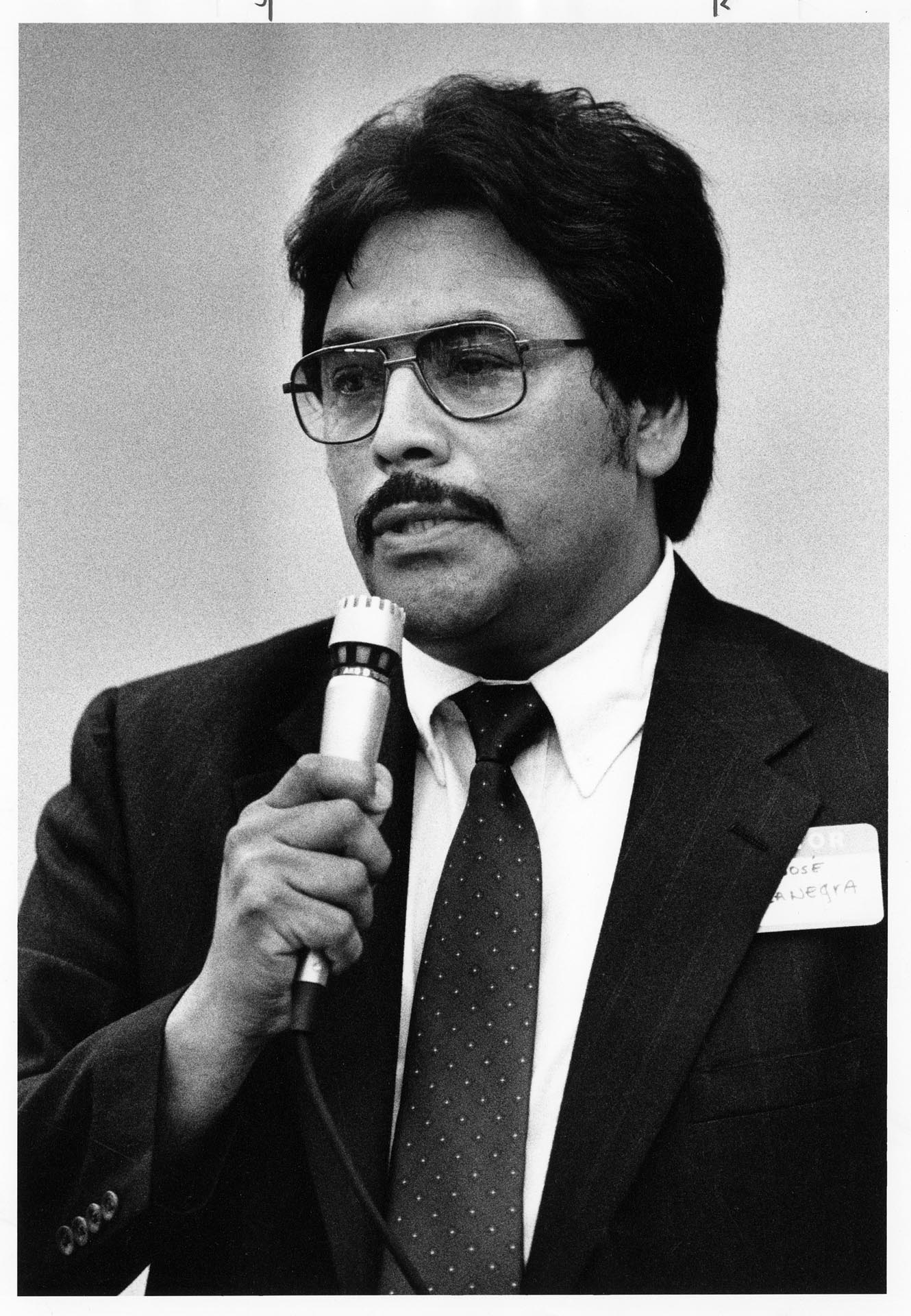 Image of Juan Bocanegra speaking at 34th District Democrats meeting, Seattle, July 12, 1989